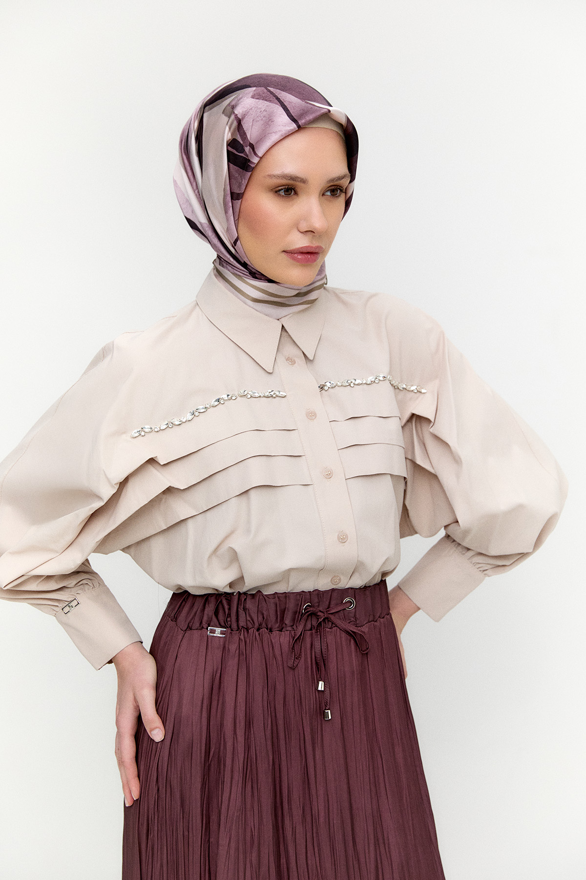 Taşlı Allerli Pamuklu Tunik, Tesettür Giyim