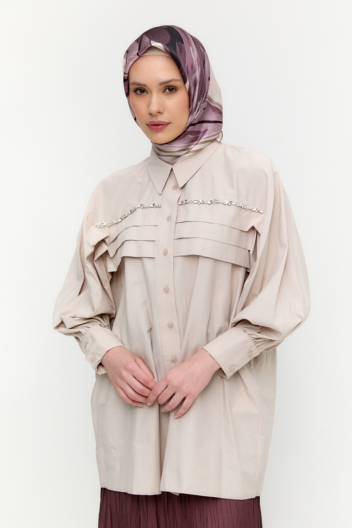 Taşlı Allerli Pamuklu Tunik, Tesettür Giyim