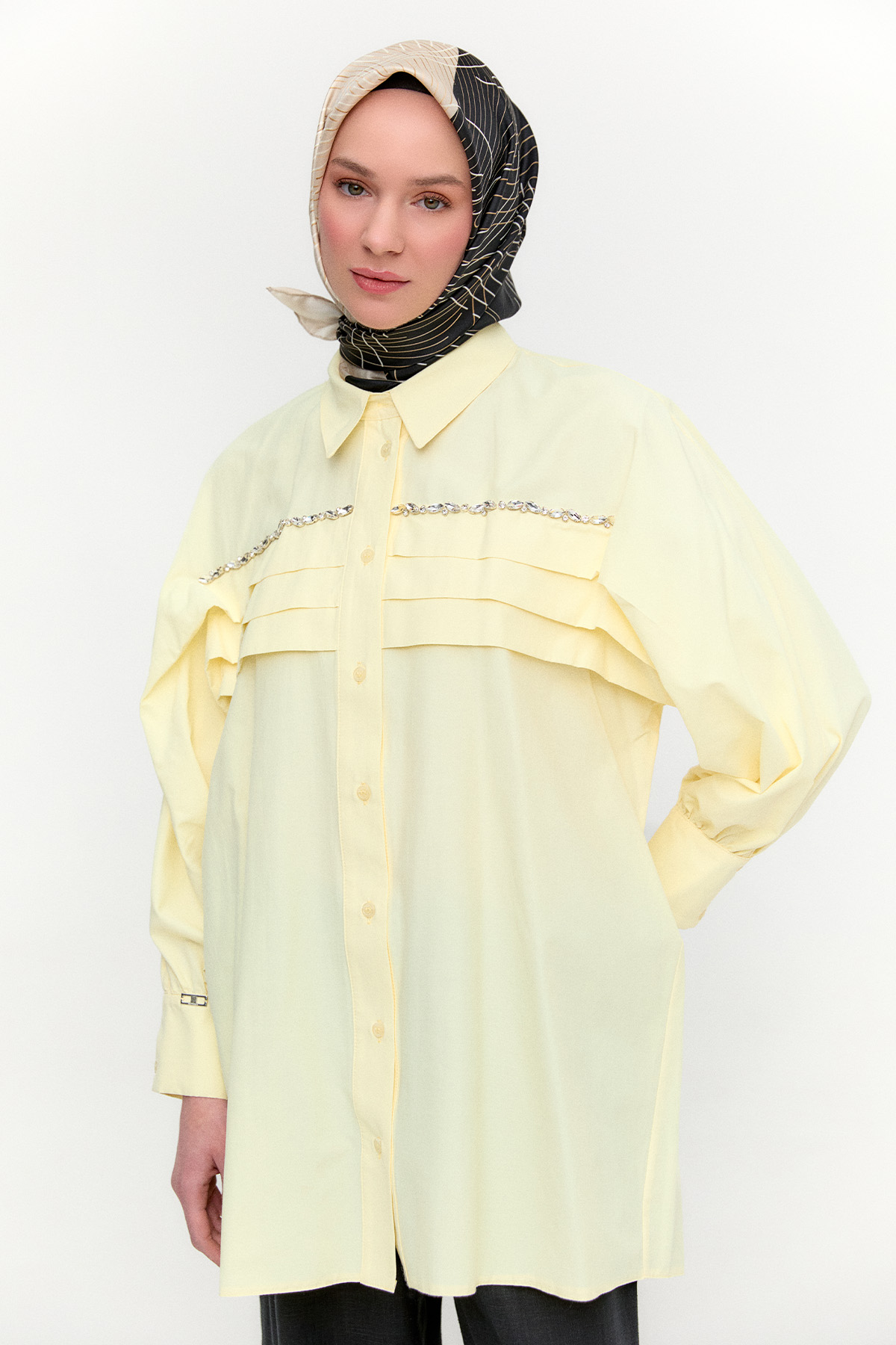 Taşlı Allerli Pamuklu Tunik, Tesettür Giyim