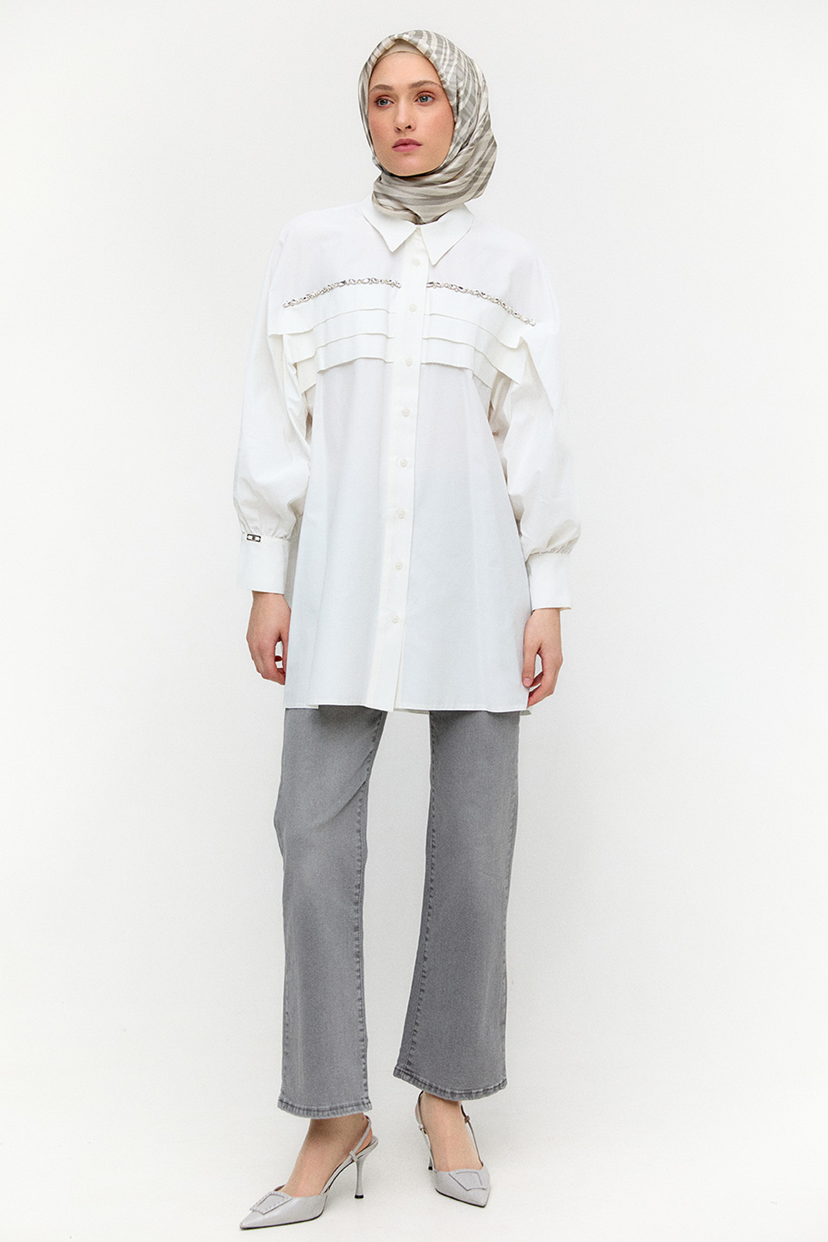 Taşlı Allerli Pamuklu Tunik, Tesettür Giyim