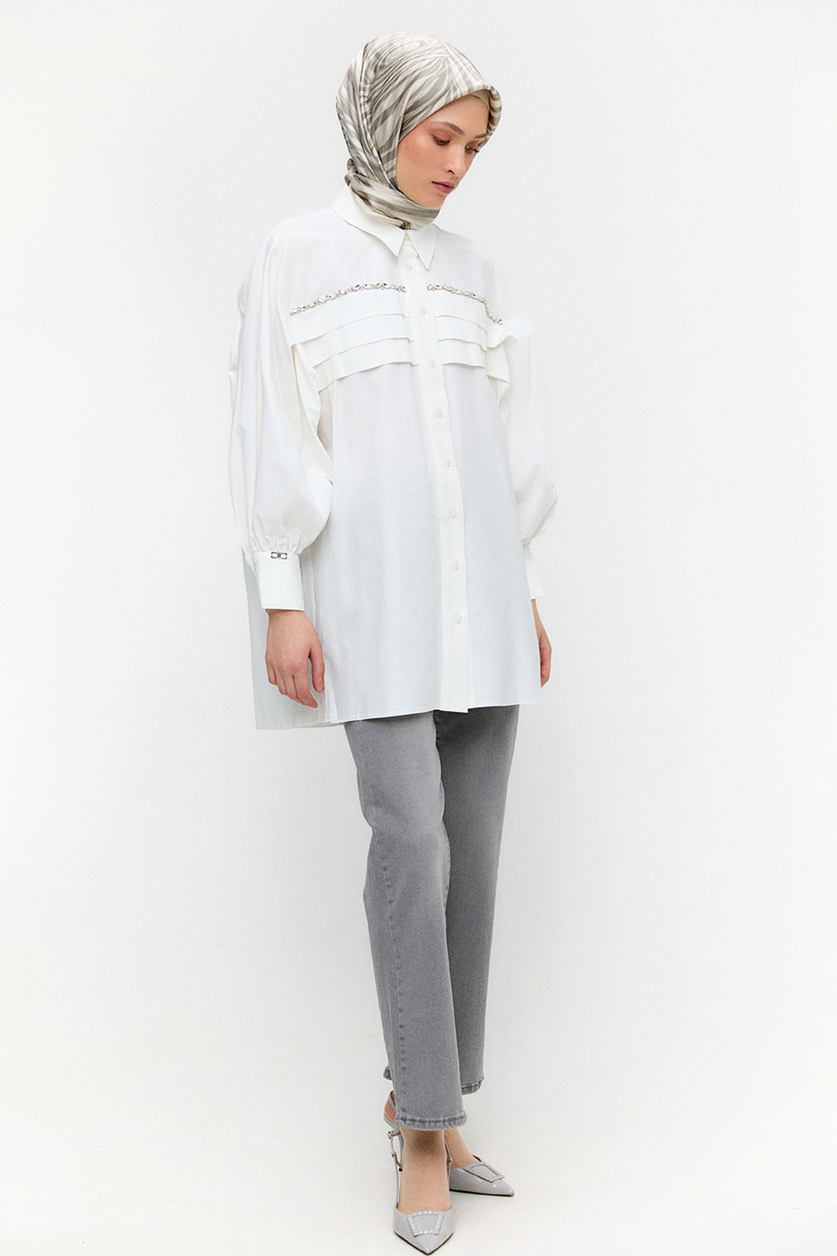 Taşlı Allerli Pamuklu Tunik, Tesettür Giyim