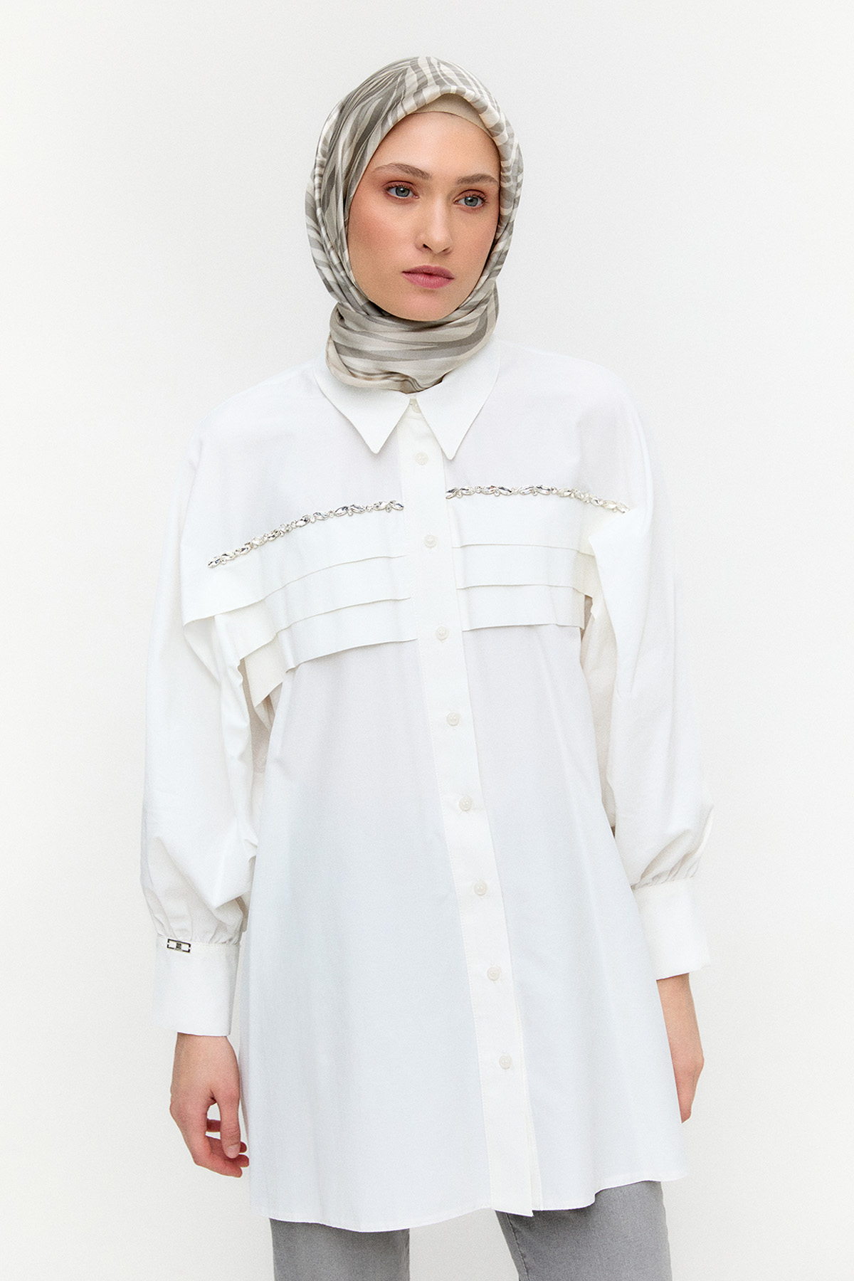 Taşlı Allerli Pamuklu Tunik, Tesettür Giyim