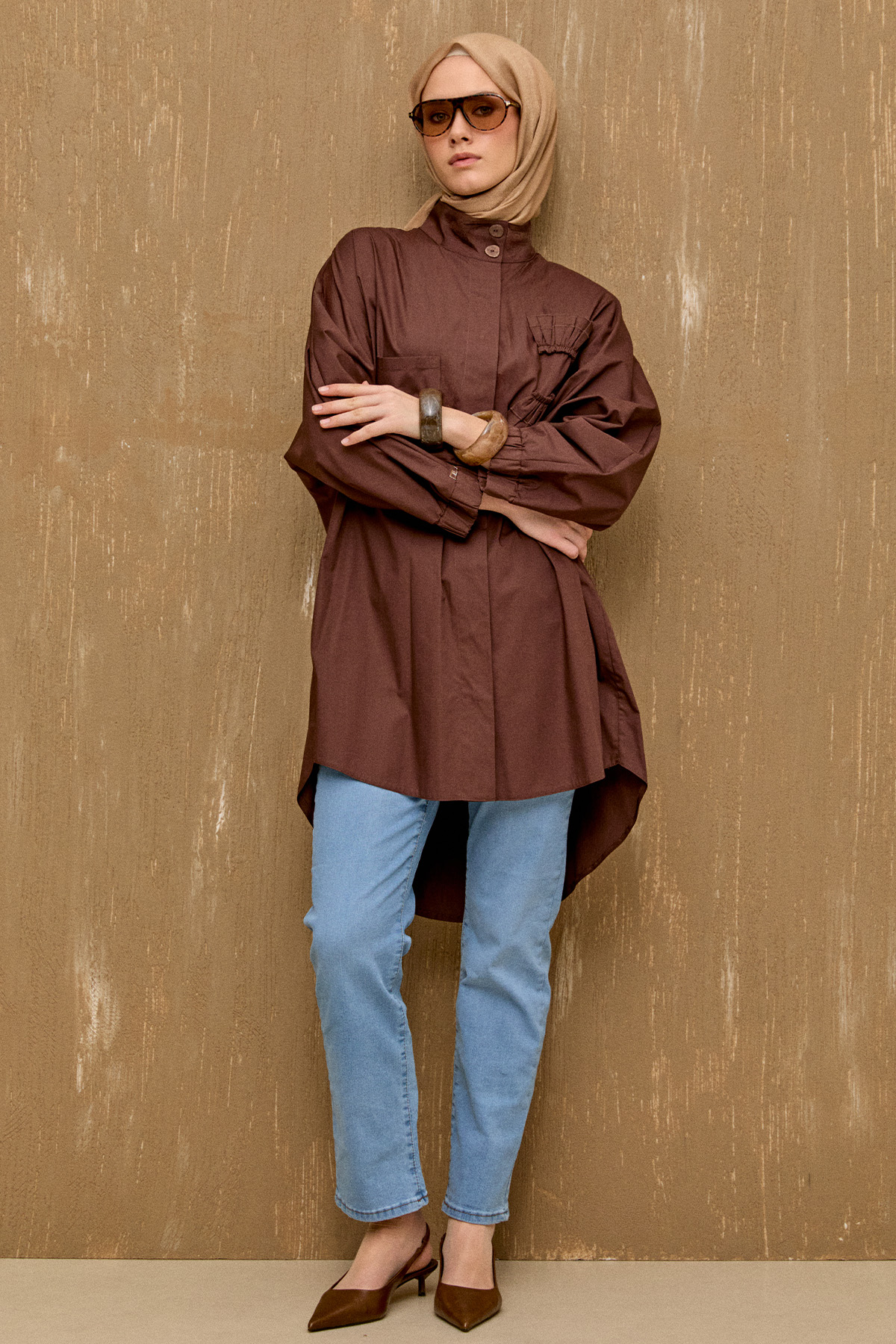 Yüksek Yakalı Pamuk Tunik, Tesettür Giyim