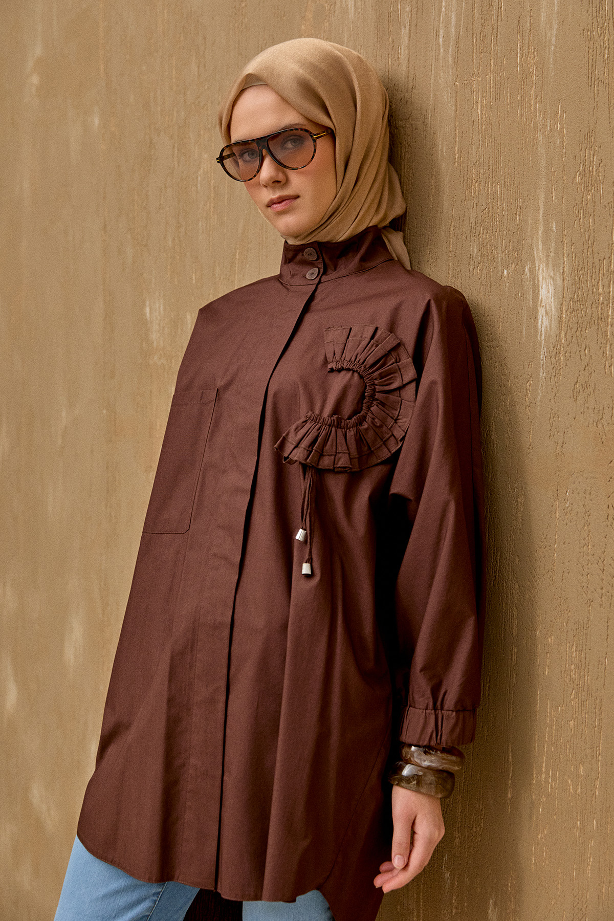 Yüksek Yakalı Pamuk Tunik, Tesettür Giyim