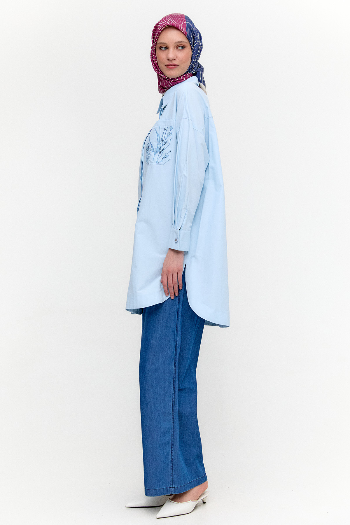 Nakış Detaylı Oversize Pamuklu Tunik, Tesettür Giyim