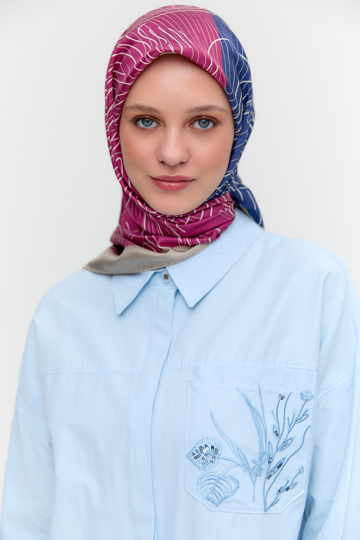 Nakış Detaylı Oversize Pamuklu Tunik, Tesettür Giyim
