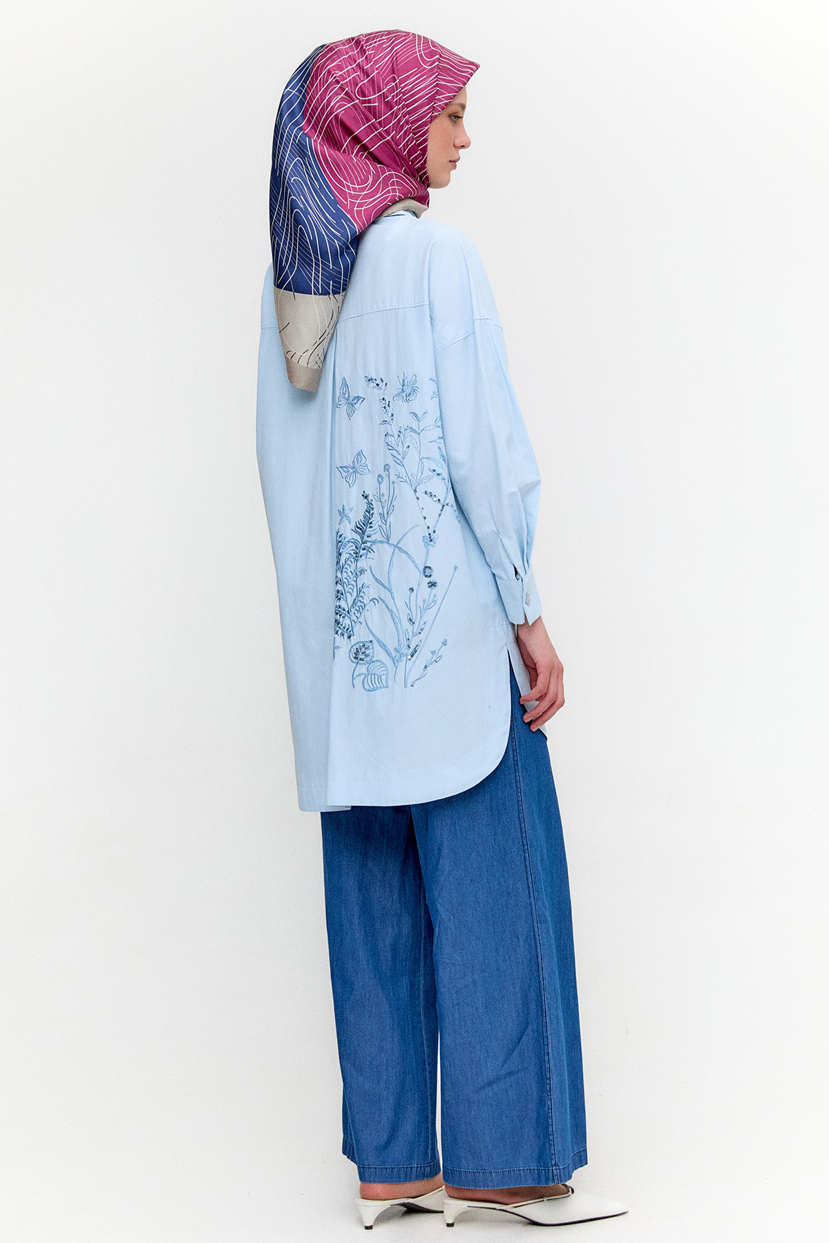 Nakış Detaylı Oversize Pamuklu Tunik, Tesettür Giyim