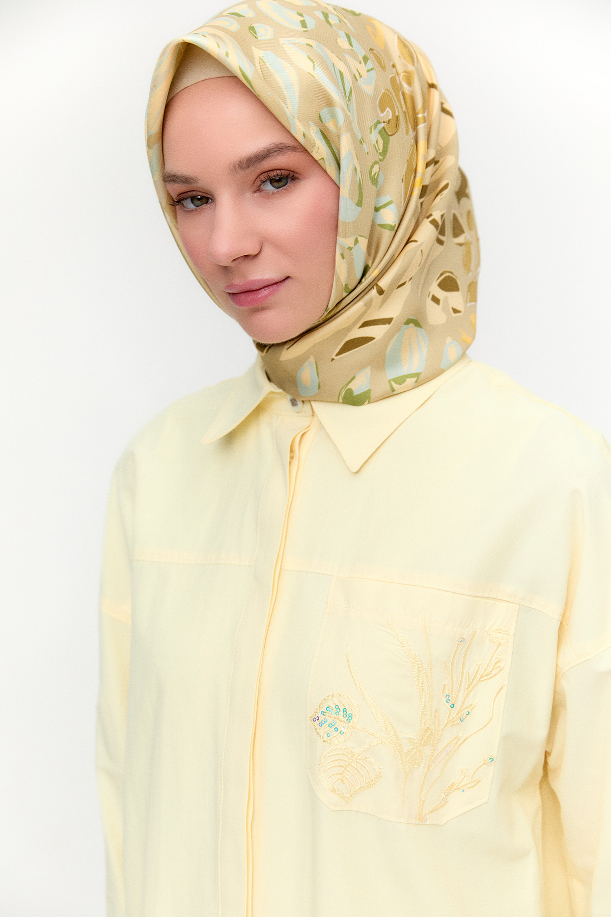 Nakış Detaylı Oversize Pamuklu Tunik, Tesettür Giyim
