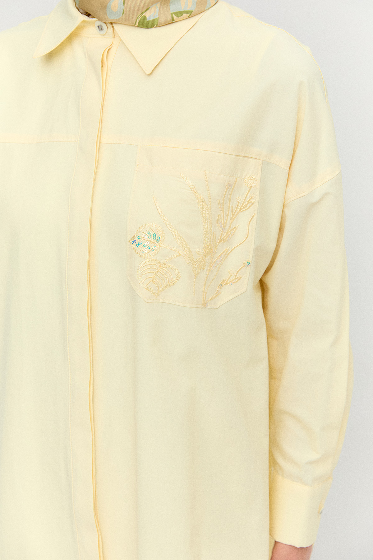 Nakış Detaylı Oversize Pamuklu Tunik, Tesettür Giyim