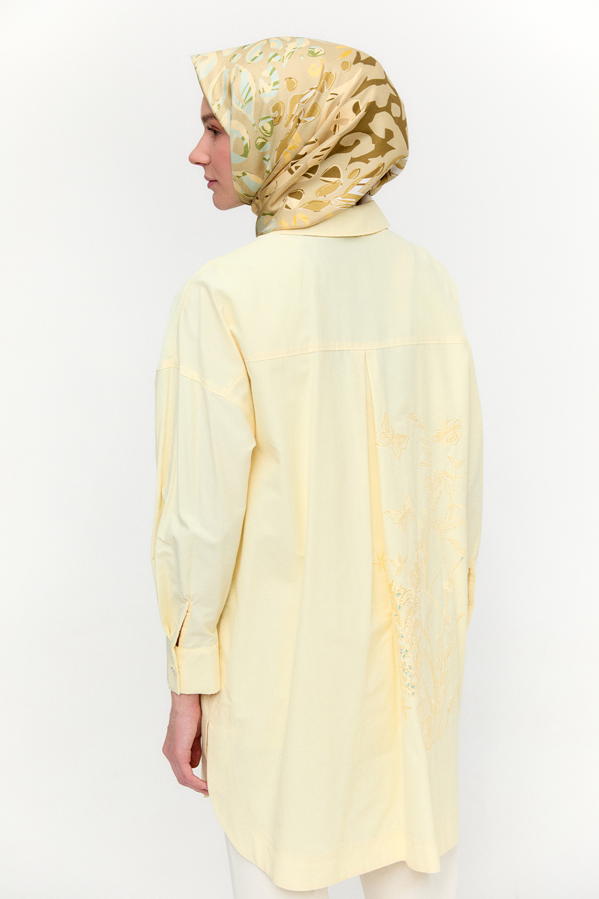 Nakış Detaylı Oversize Pamuklu Tunik, Tesettür Giyim