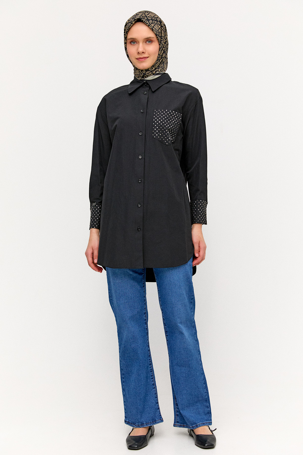 Hotfix Baskılı Pamuklu Tunik, Tesettür Giyim