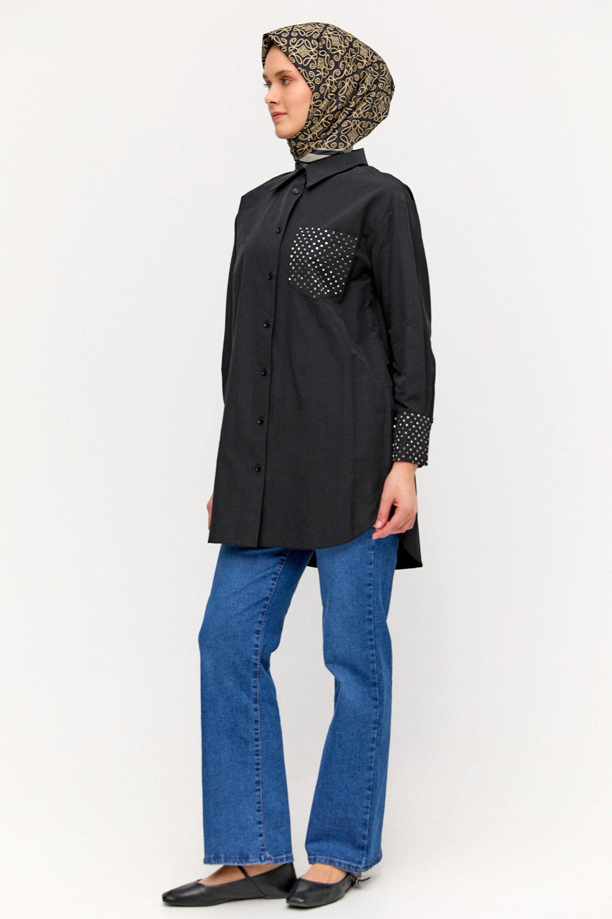 Hotfix Baskılı Pamuklu Tunik, Tesettür Giyim