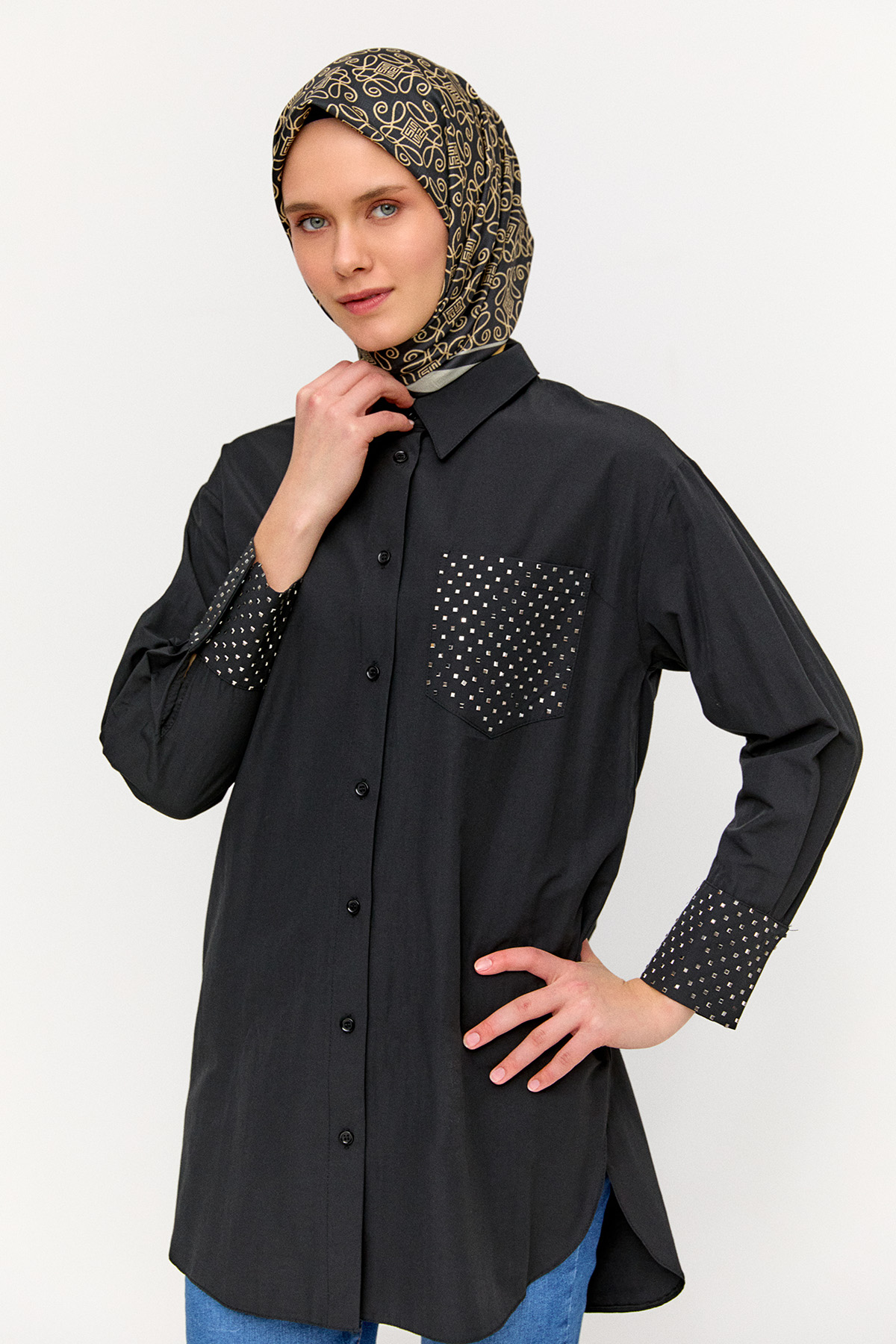 Hotfix Baskılı Pamuklu Tunik, Tesettür Giyim