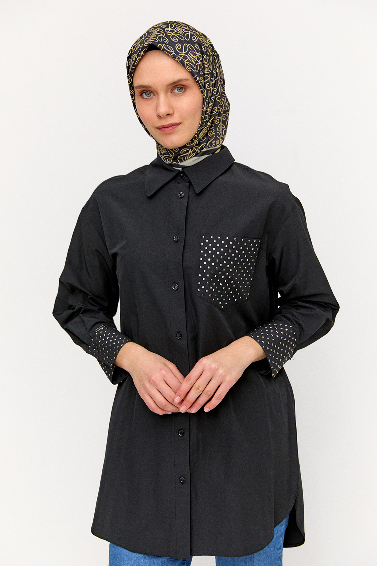 Hotfix Baskılı Pamuklu Tunik, Tesettür Giyim