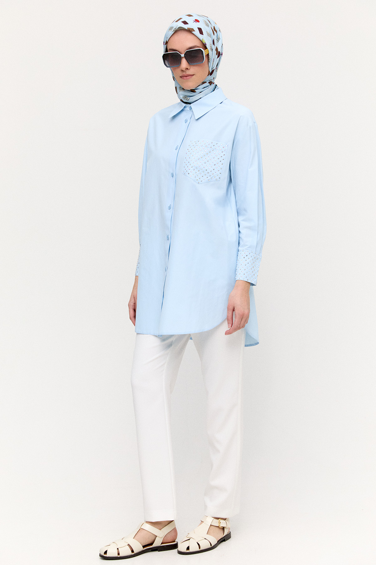 Hotfix Baskılı Pamuklu Tunik, Tesettür Giyim