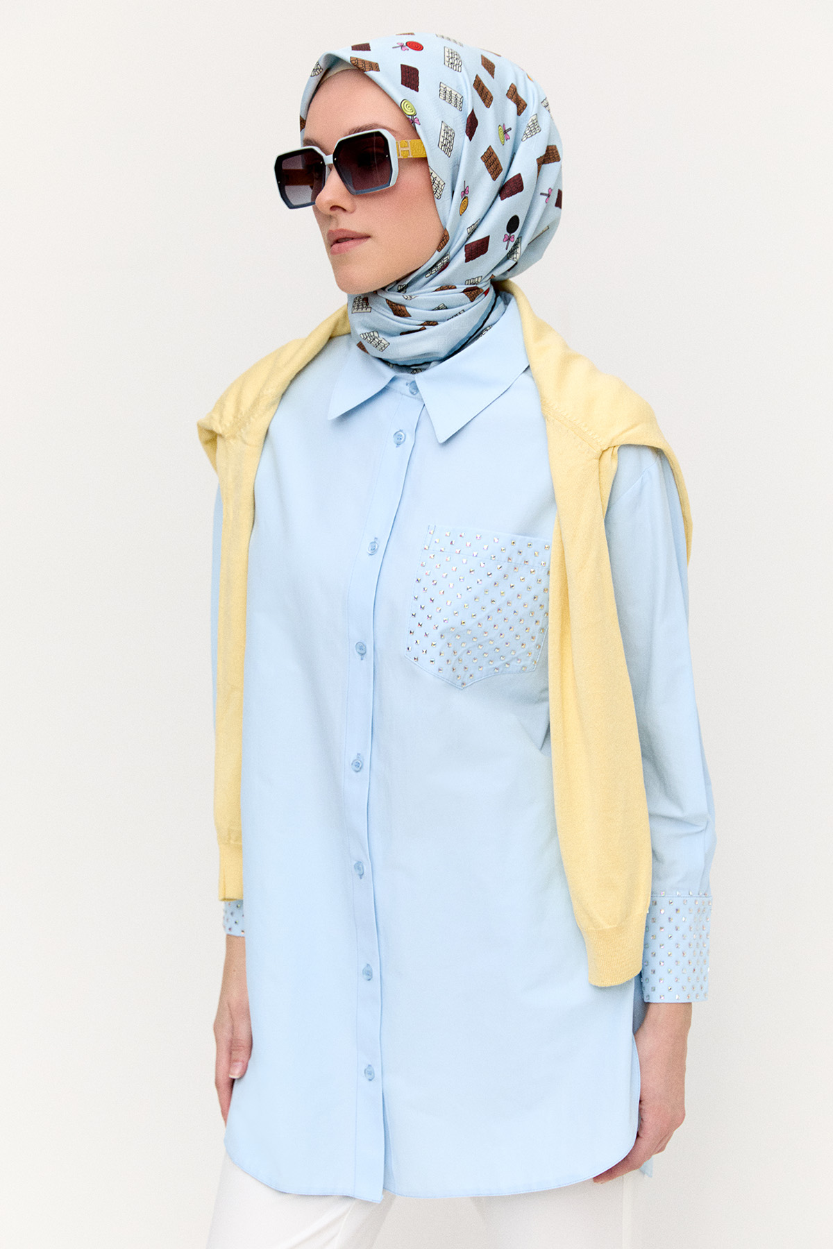 Hotfix Baskılı Pamuklu Tunik, Tesettür Giyim