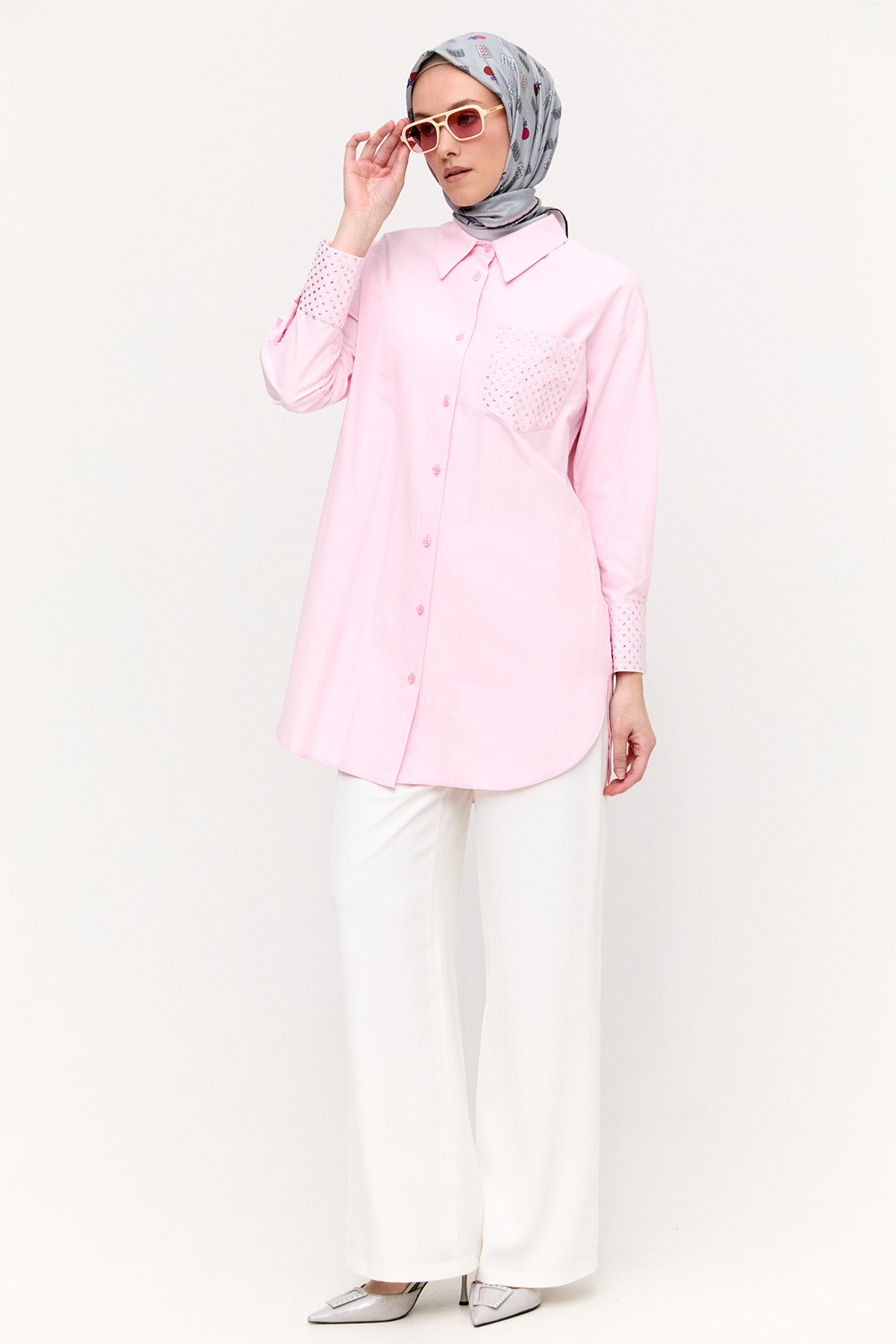 Hotfix Baskılı Pamuklu Tunik, Tesettür Giyim