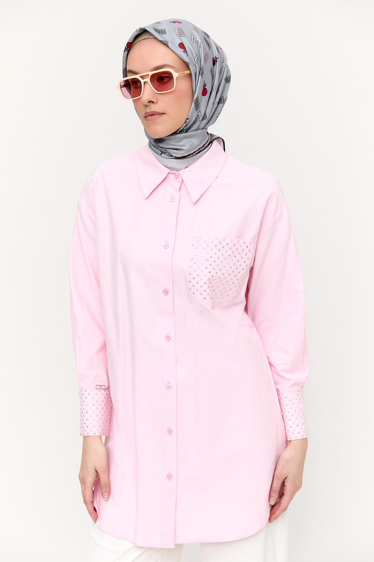 Hotfix Baskılı Pamuklu Tunik, Tesettür Giyim