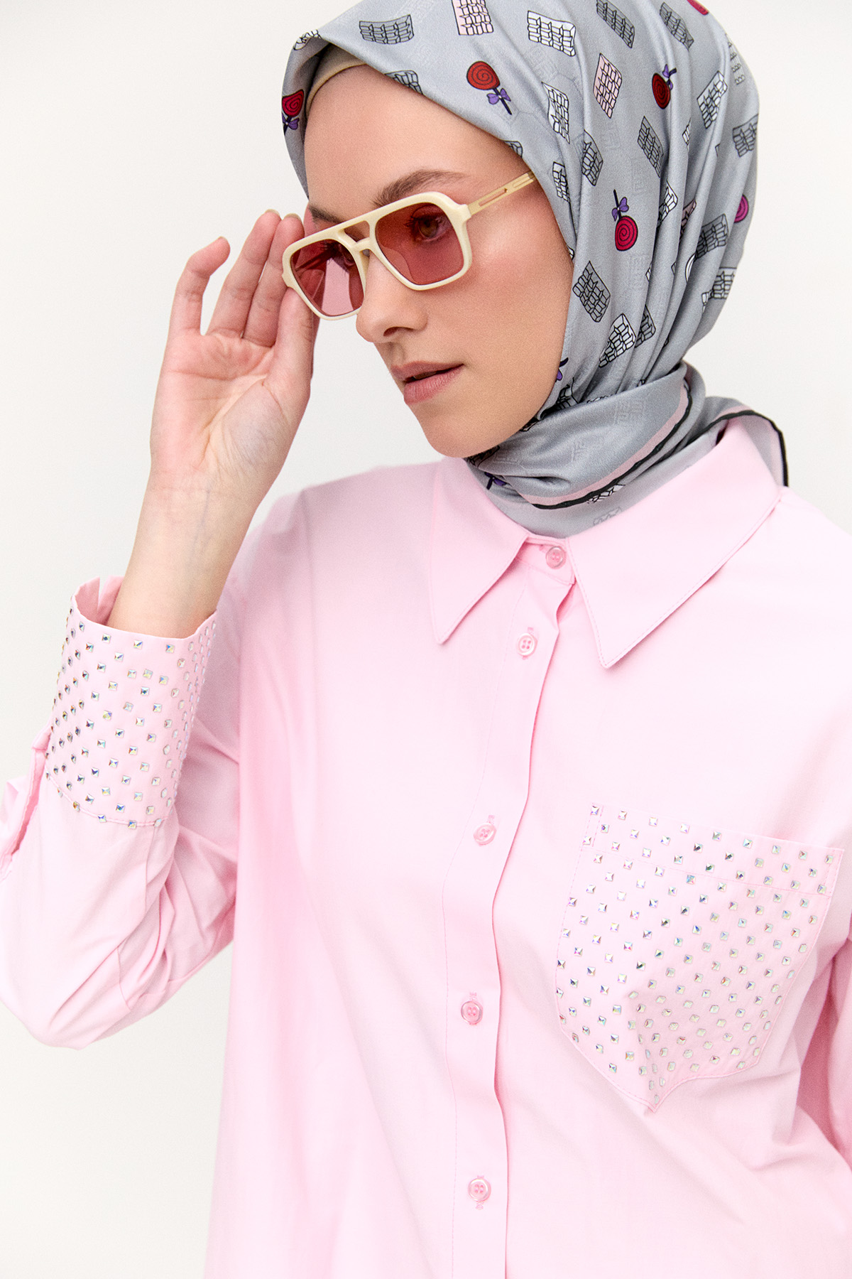 Hotfix Baskılı Pamuklu Tunik, Tesettür Giyim