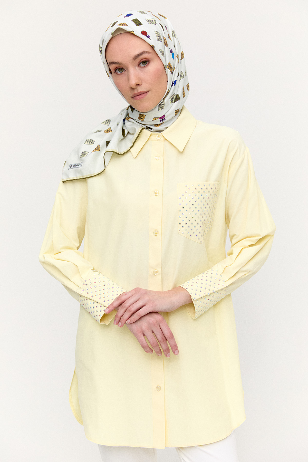 Hotfix Baskılı Pamuklu Tunik, Tesettür Giyim