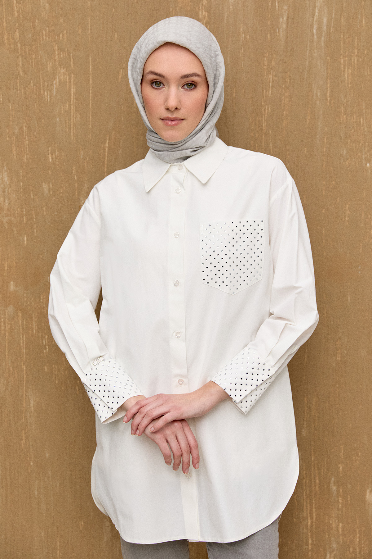 Hotfix Baskılı Pamuklu Tunik, Tesettür Giyim