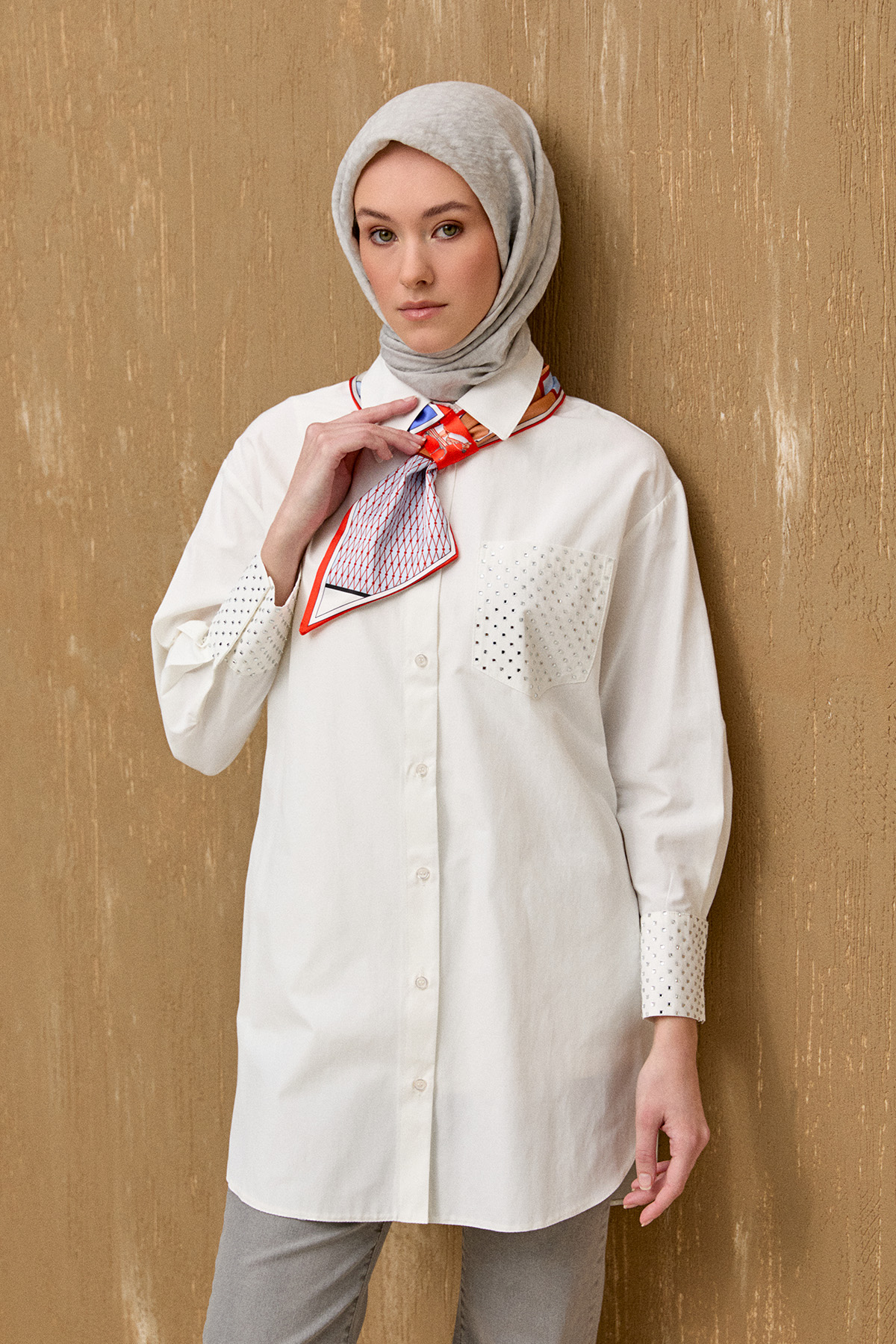 Hotfix Baskılı Pamuklu Tunik, Tesettür Giyim