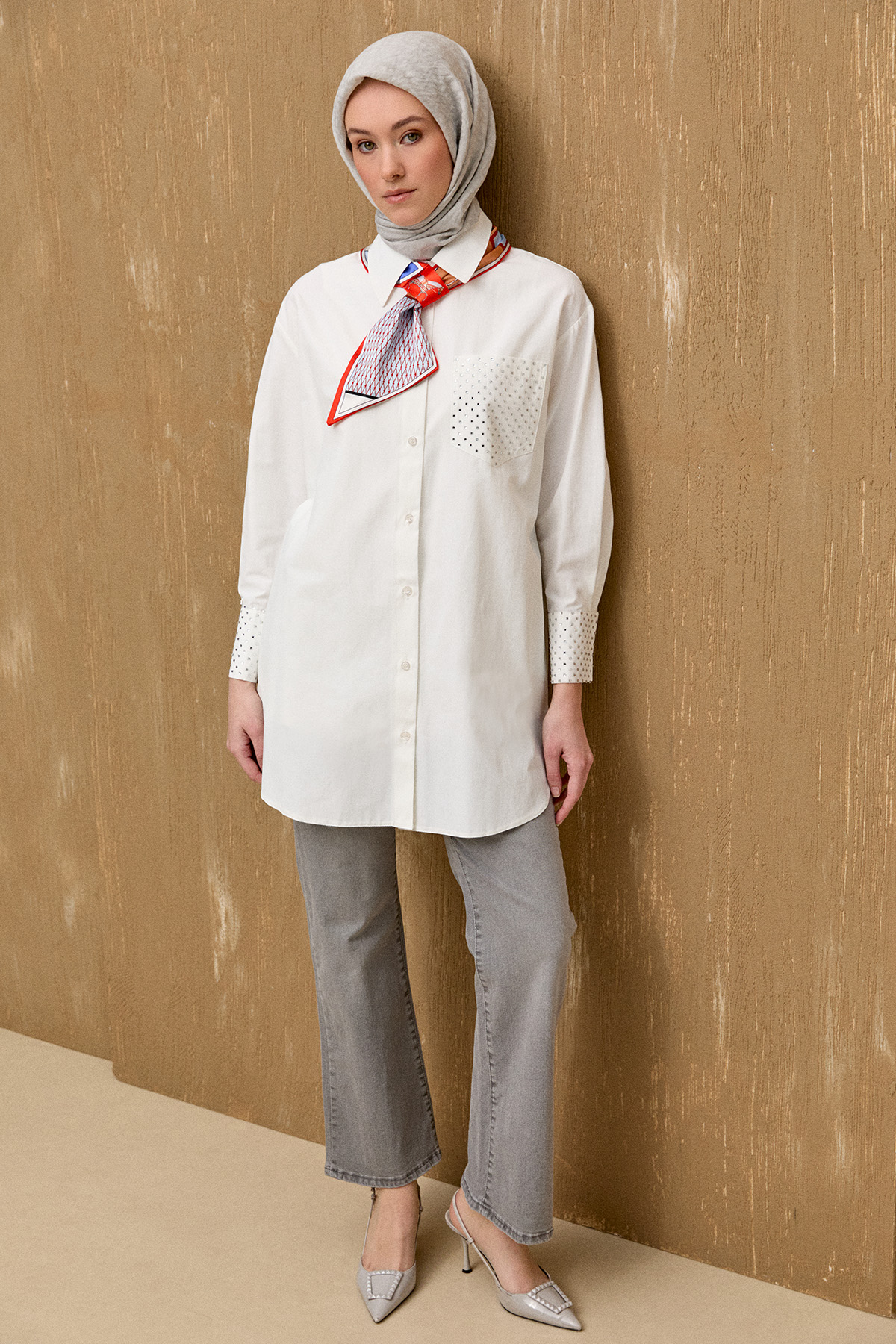 Hotfix Baskılı Pamuklu Tunik, Tesettür Giyim