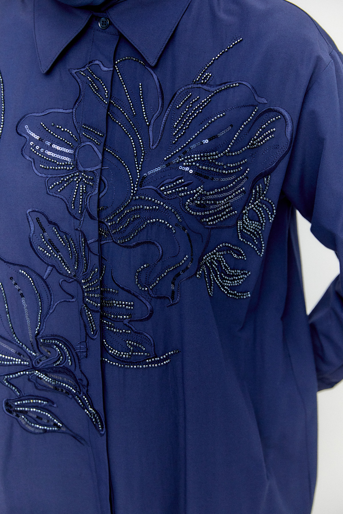 Boncuklu Çiçek Nakışlı Pamuk Tunik, Tesettür Giyim