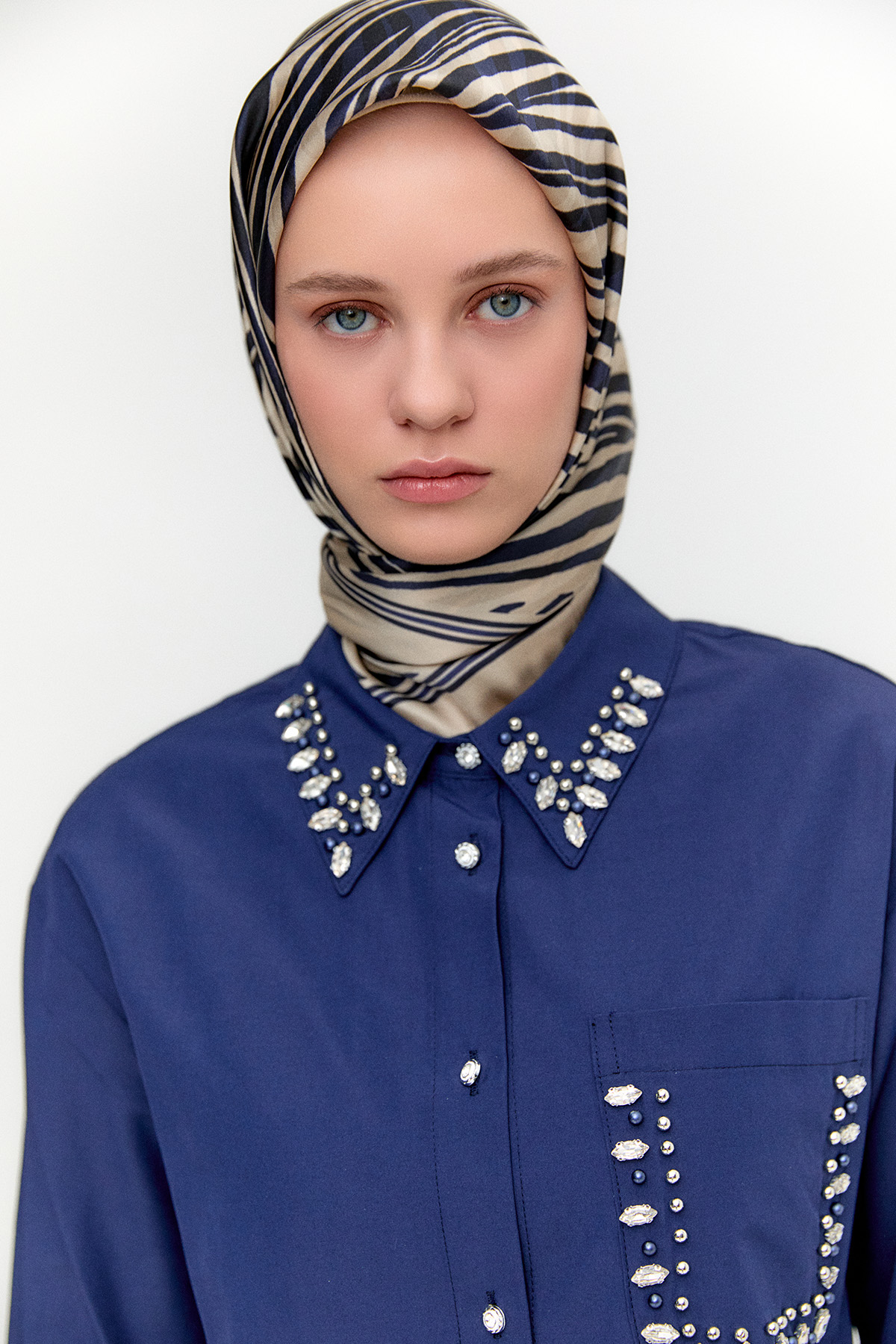 Taş Detaylı Oversize Pamuklu Tunik, Tesettür Giyim