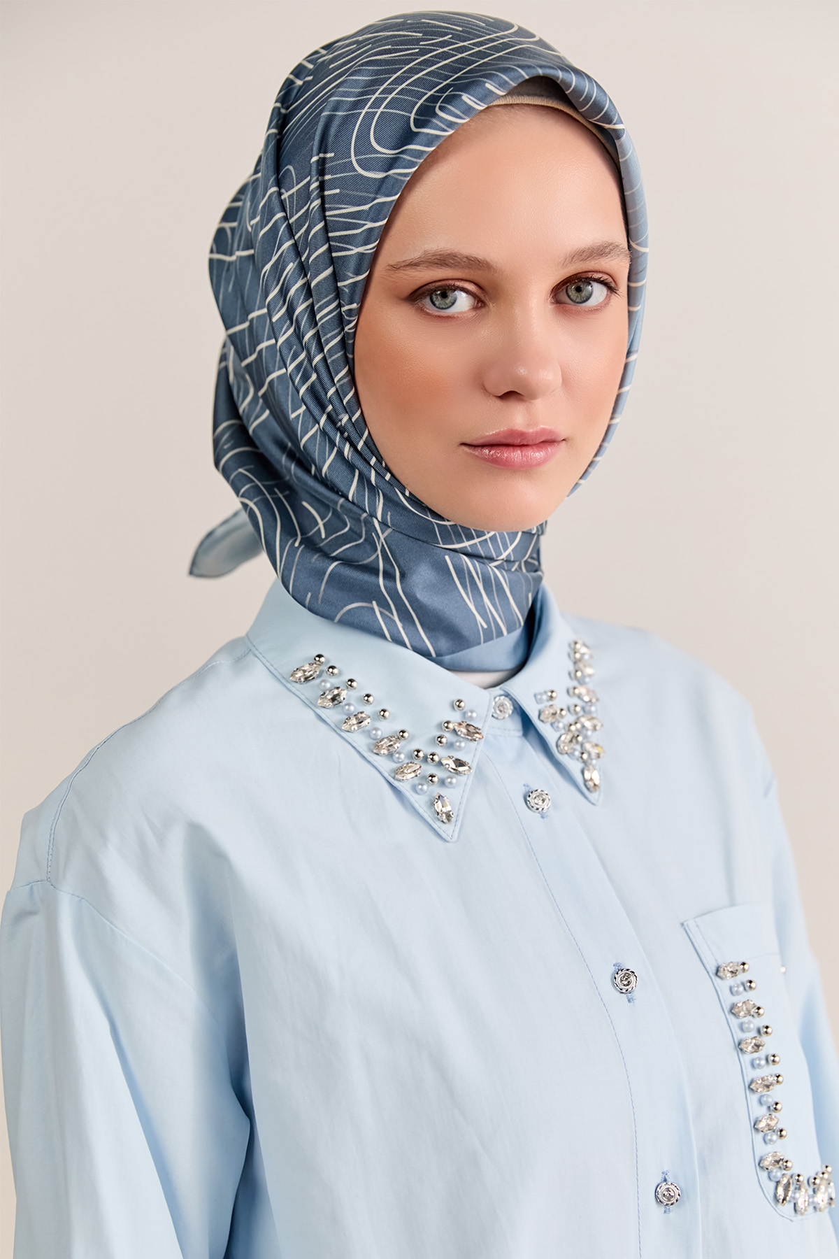 Taş Detaylı Oversize Pamuklu Tunik, Tesettür Giyim
