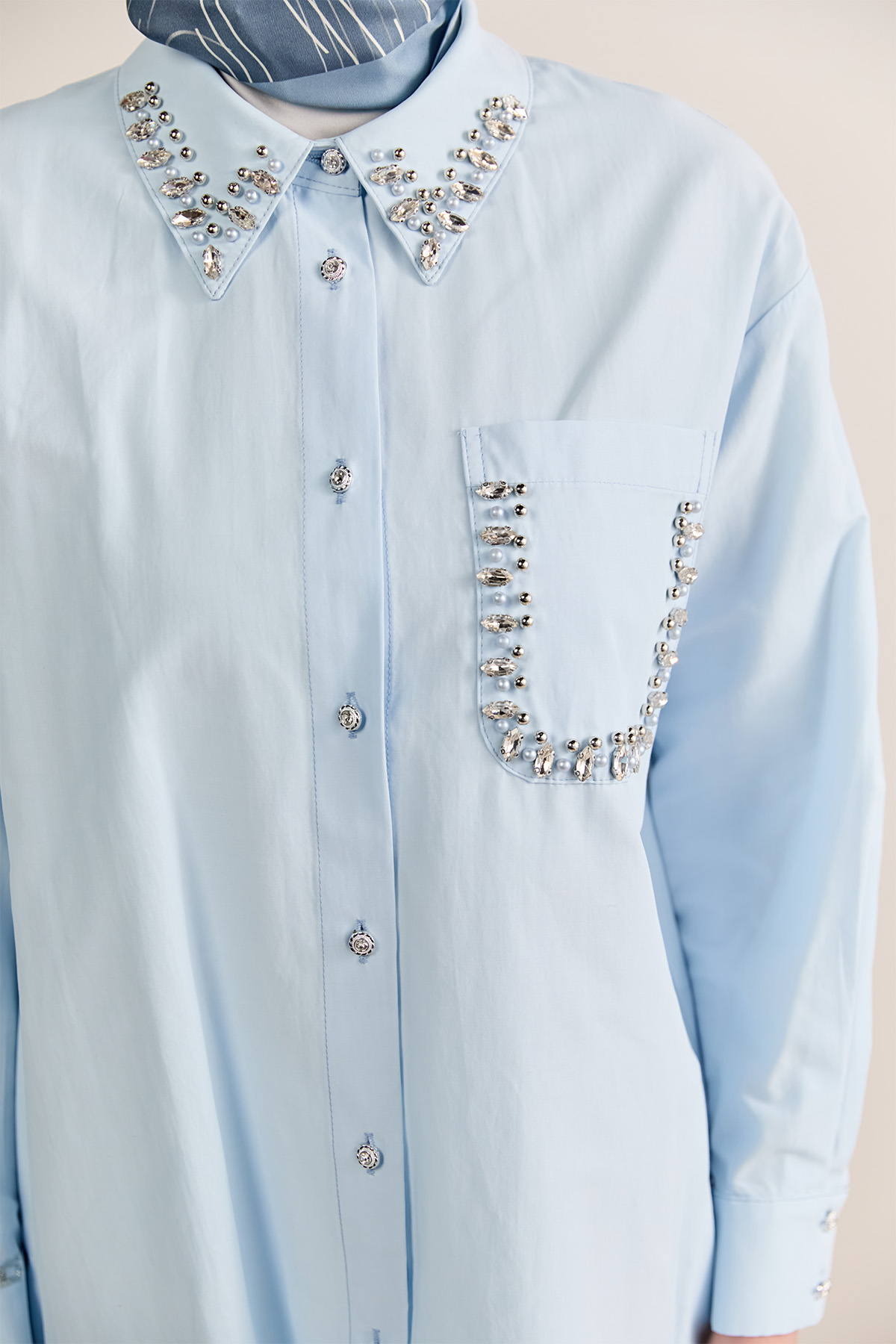 Taş Detaylı Oversize Pamuklu Tunik, Tesettür Giyim