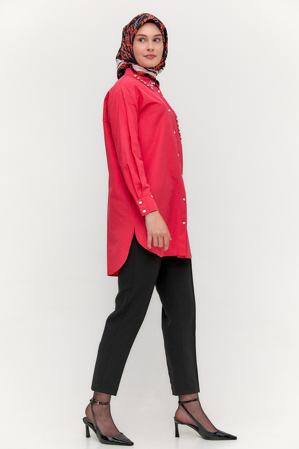 Taş Detaylı Oversize Pamuklu Tunik, Tesettür Giyim
