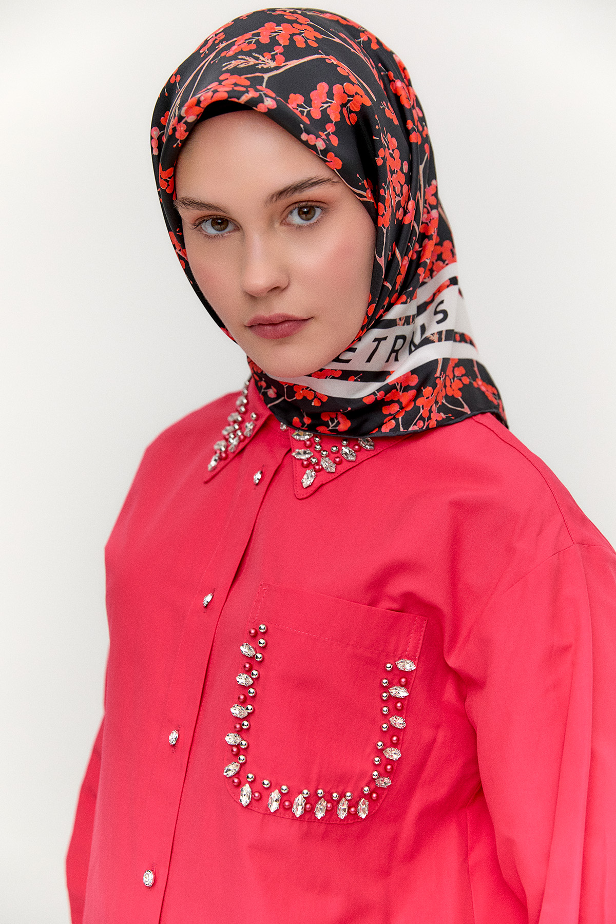 Taş Detaylı Oversize Pamuklu Tunik, Tesettür Giyim