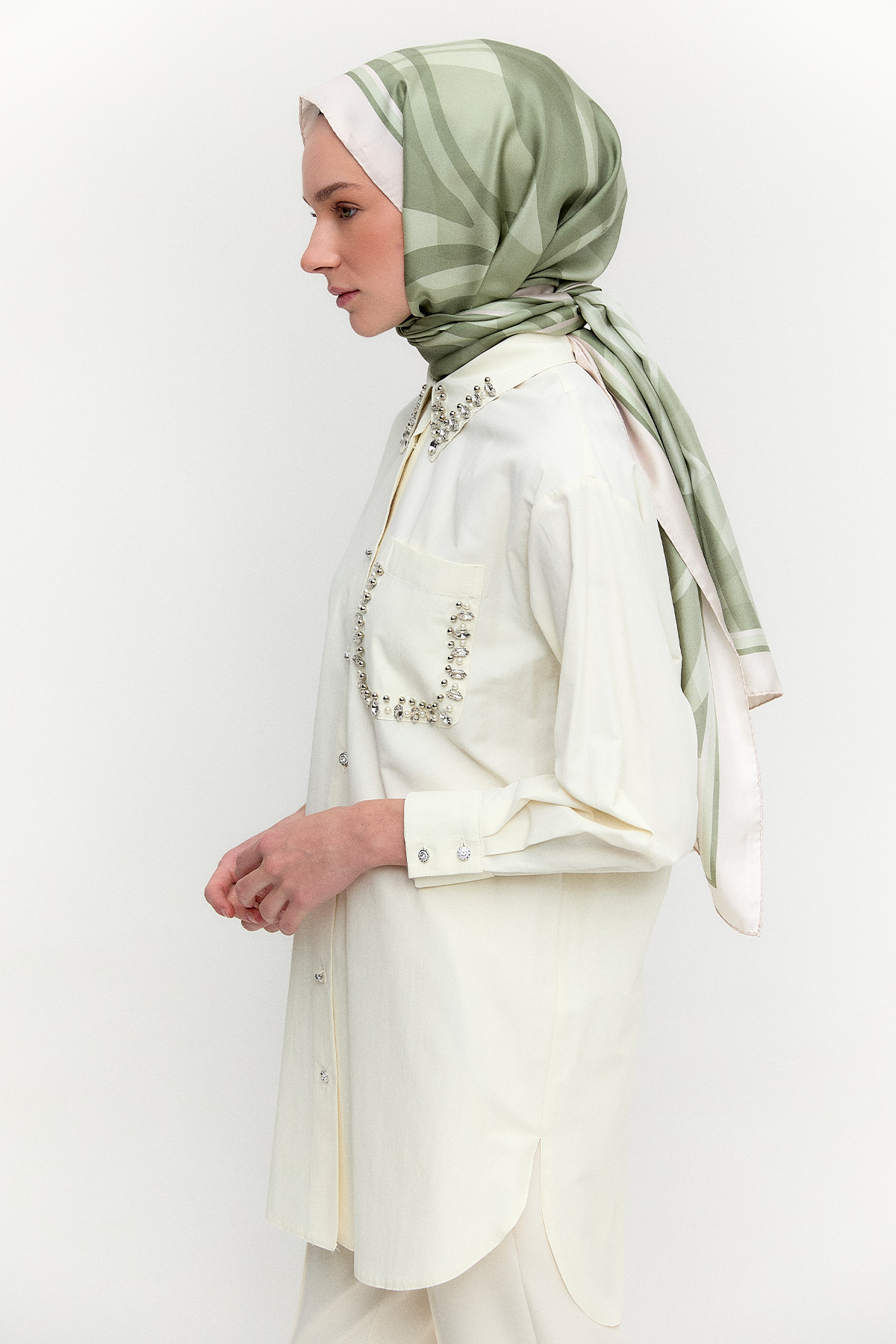 Taş Detaylı Oversize Pamuklu Tunik, Tesettür Giyim