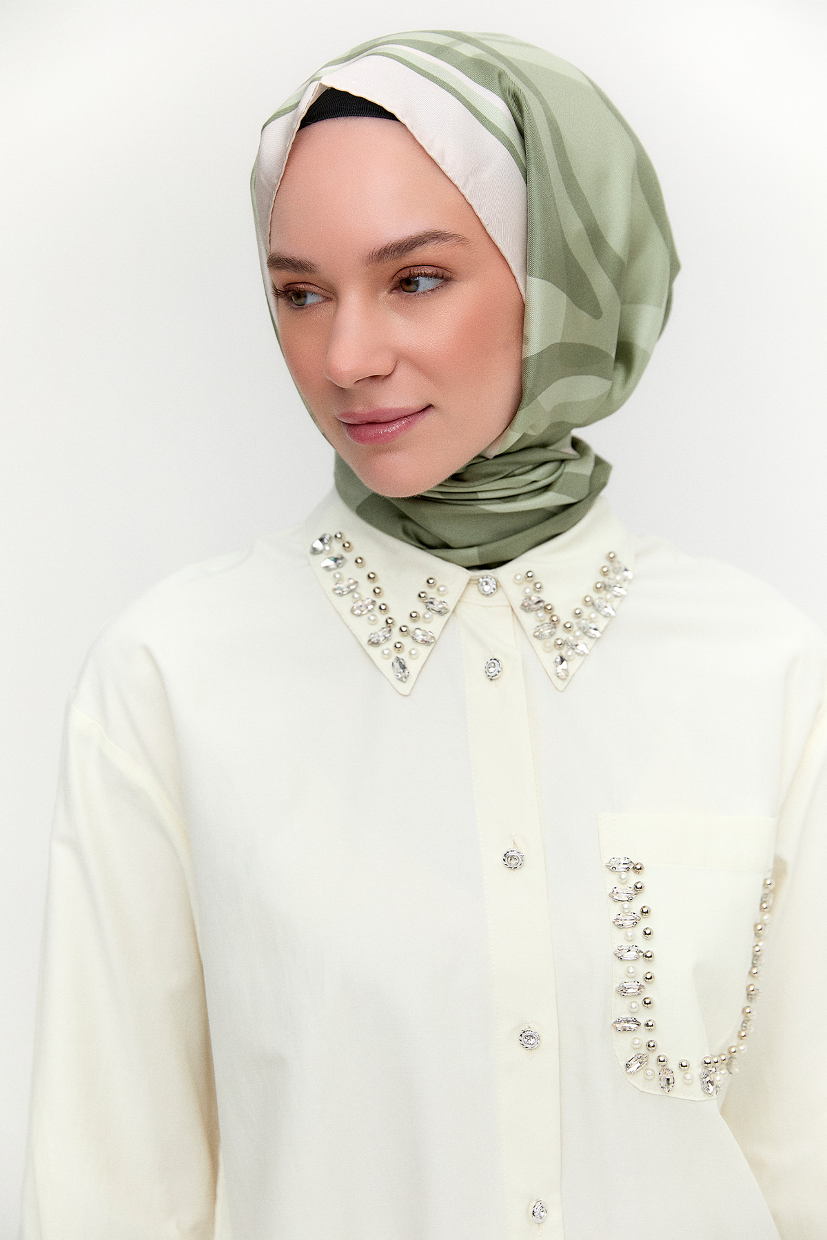 Taş Detaylı Oversize Pamuklu Tunik, Tesettür Giyim