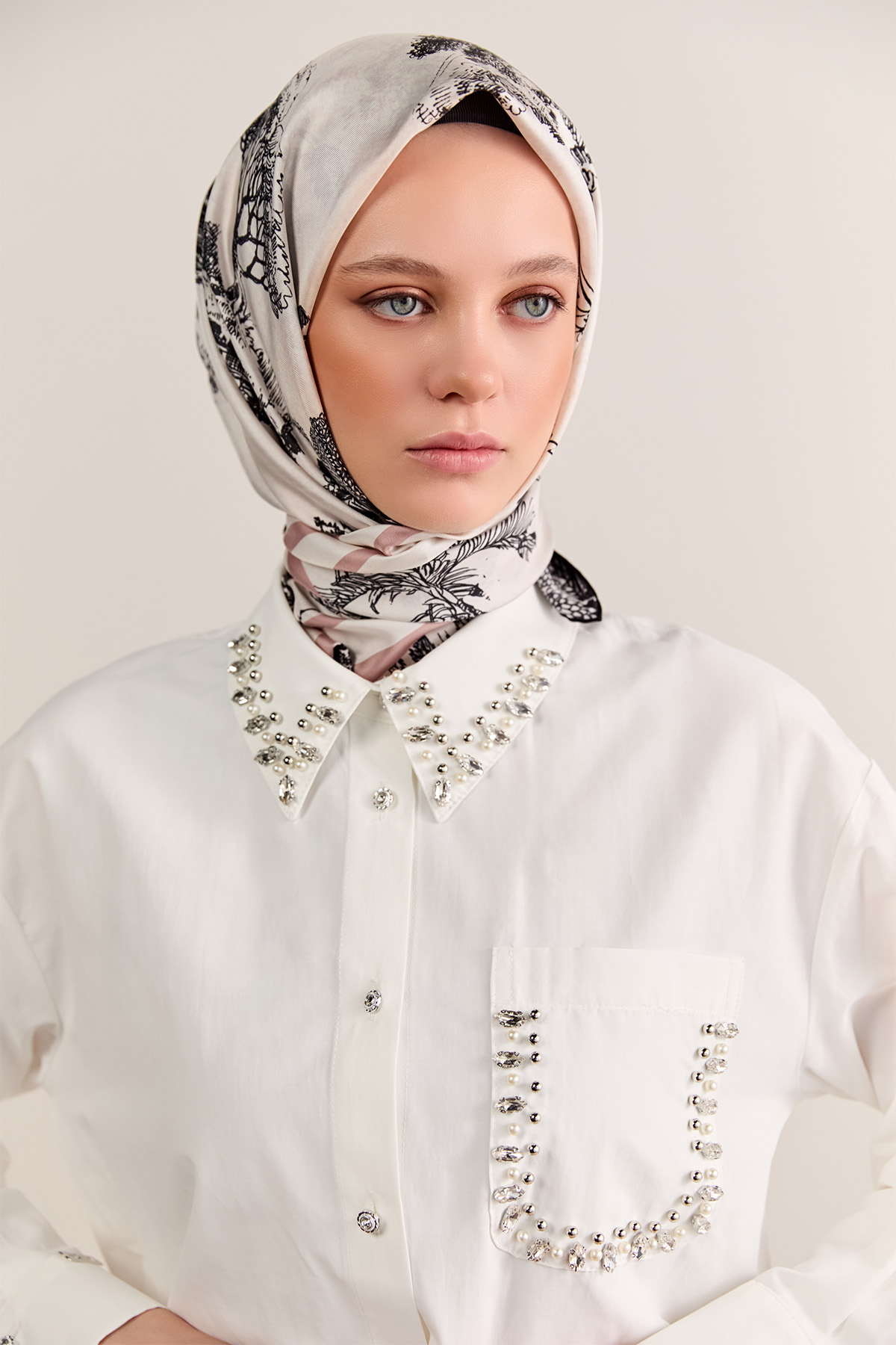 Taş Detaylı Oversize Pamuklu Tunik, Tesettür Giyim