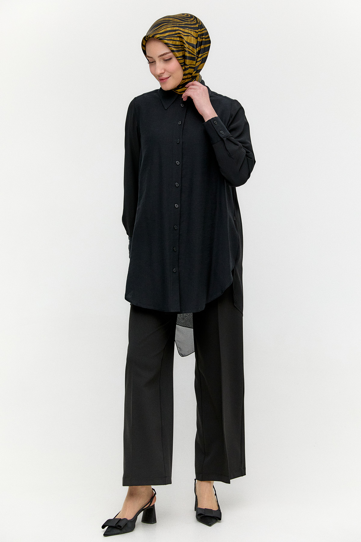 Şifon Detaylı Keten Tunik, Tesettür Giyim