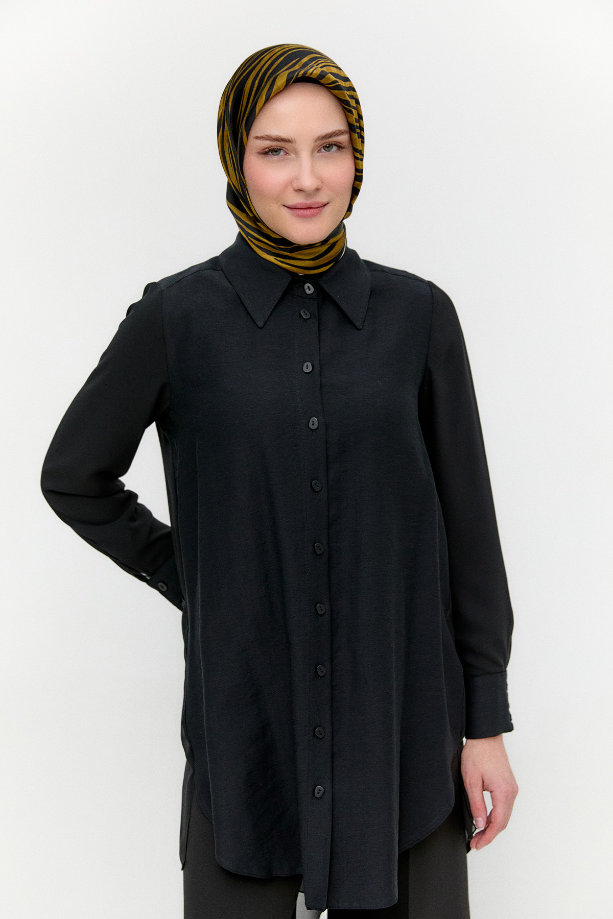 Şifon Detaylı Keten Tunik, Tesettür Giyim