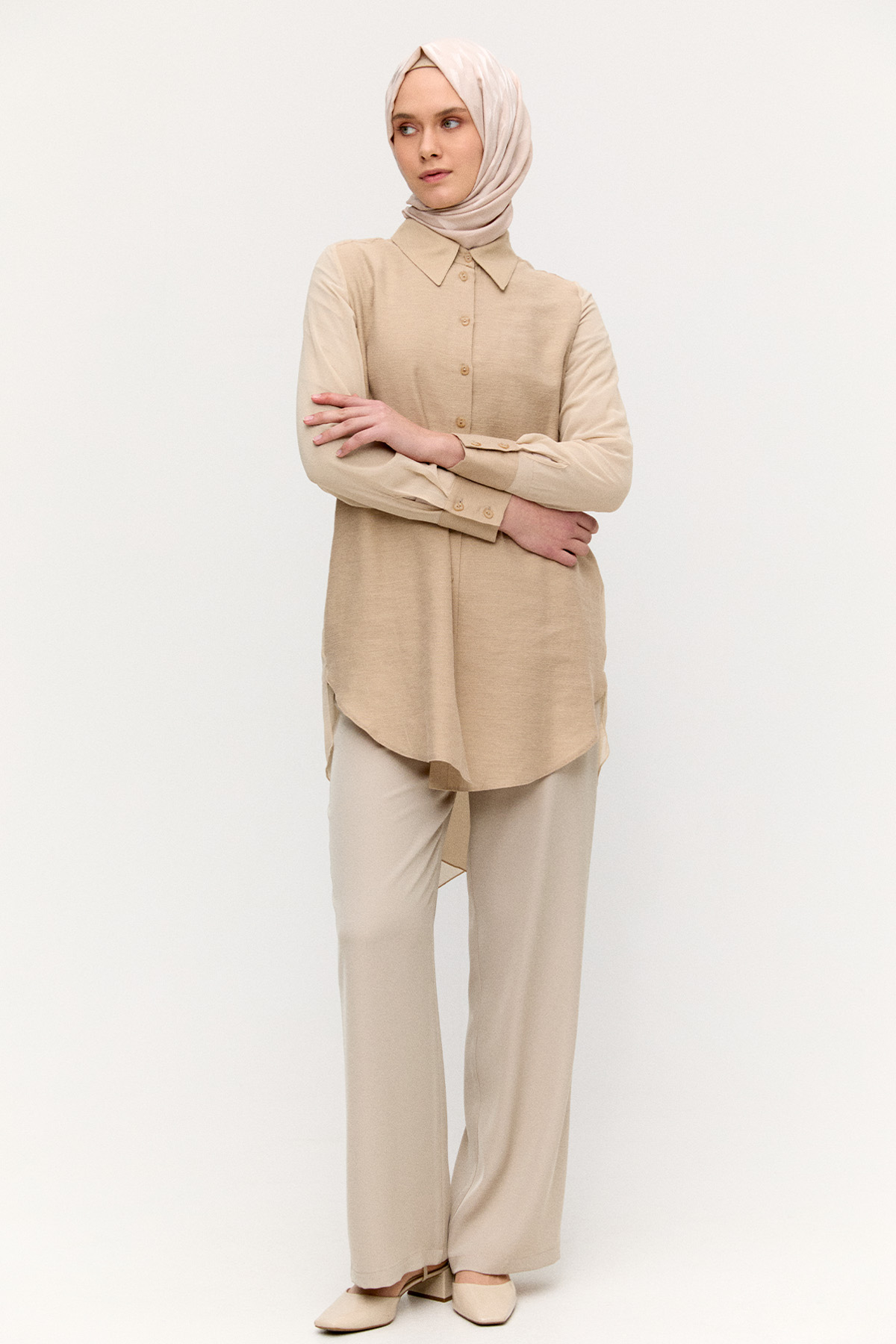 Şifon Detaylı Keten Tunik, Tesettür Giyim