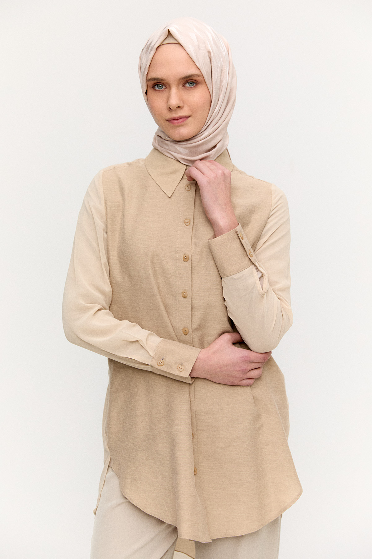 Şifon Detaylı Keten Tunik, Tesettür Giyim