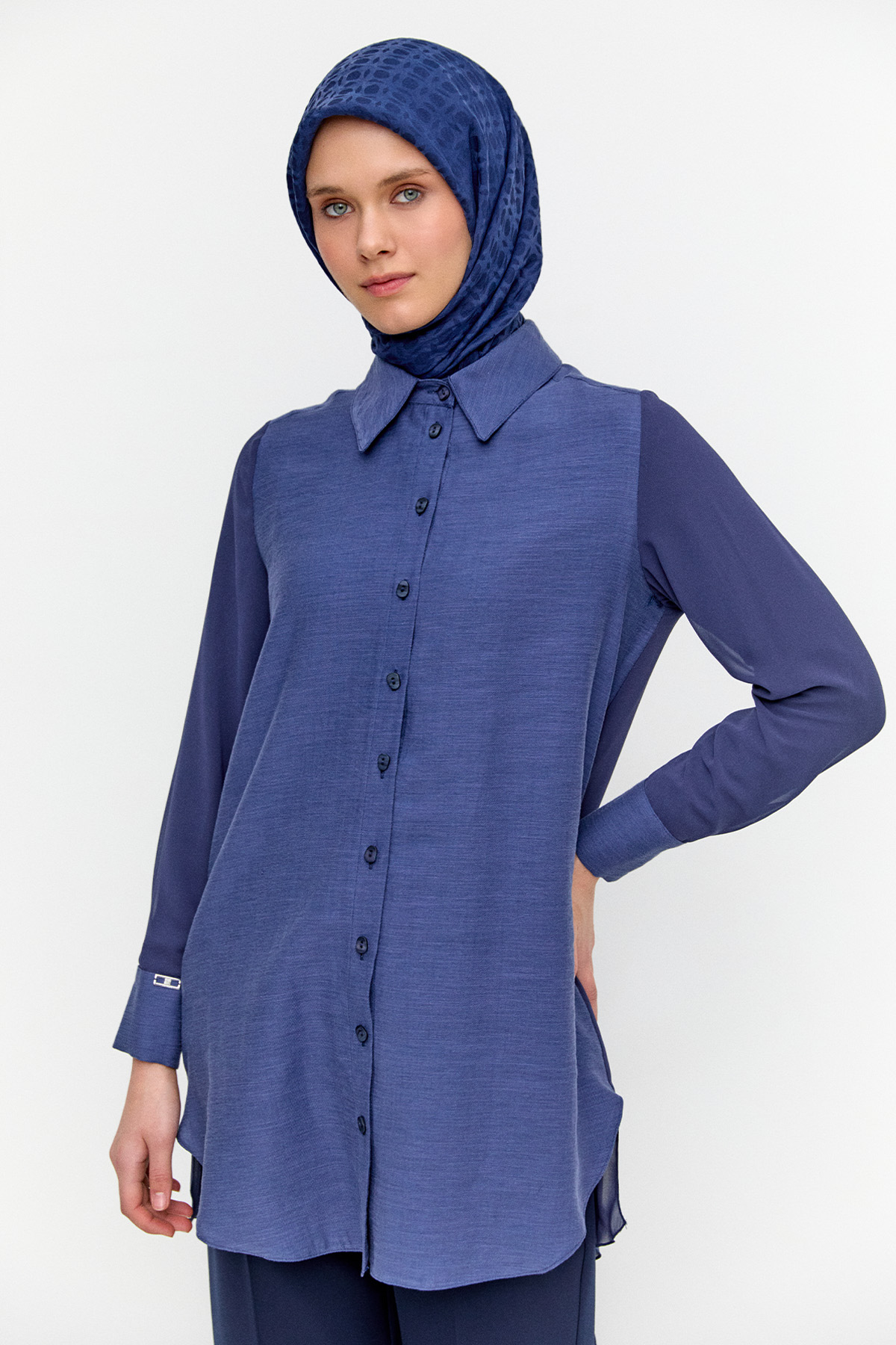 Şifon Detaylı Keten Tunik, Tesettür Giyim