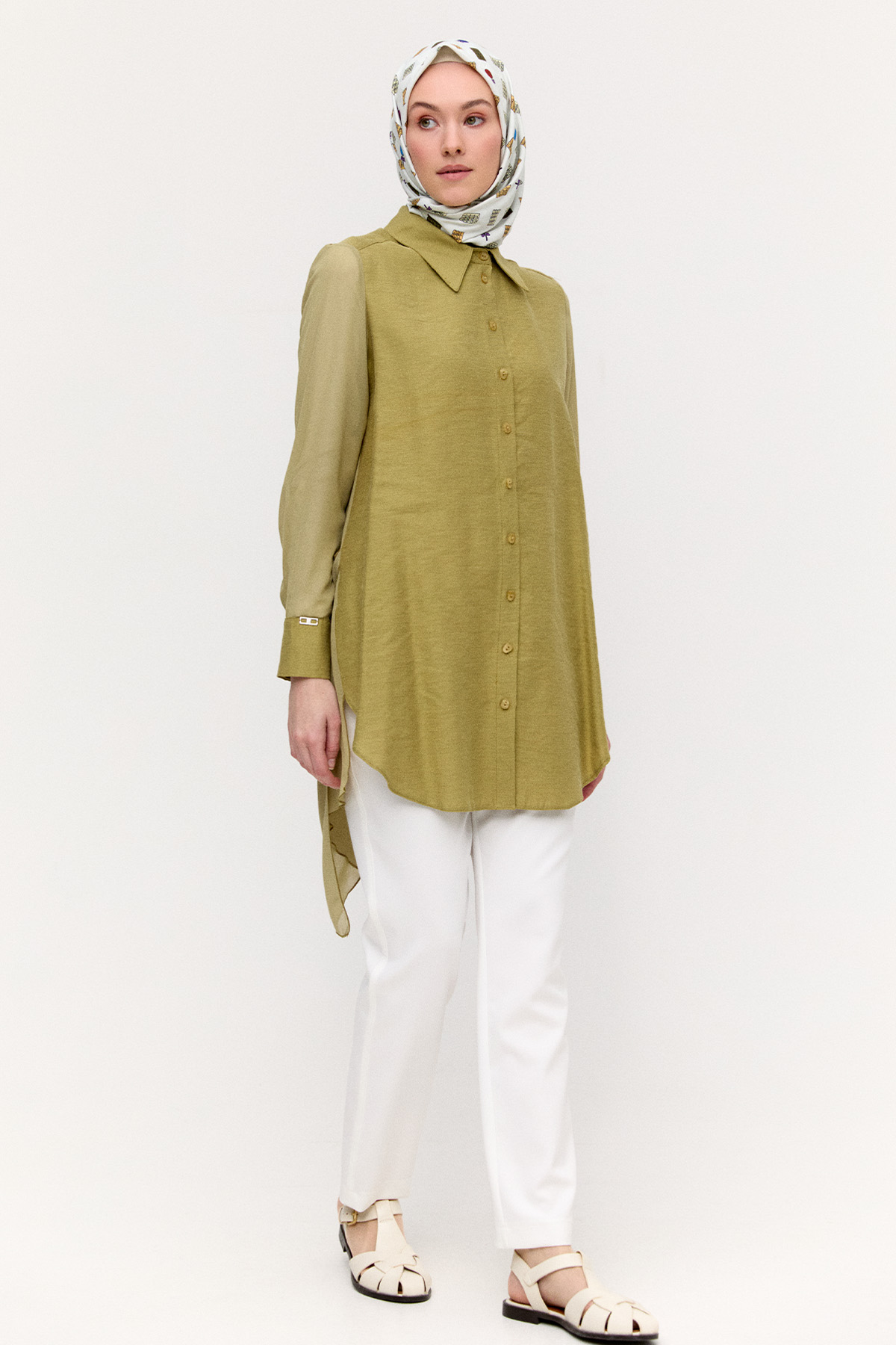 Şifon Detaylı Keten Tunik, Tesettür Giyim