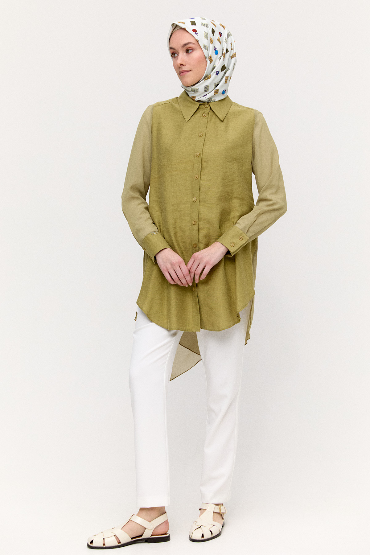 Şifon Detaylı Keten Tunik, Tesettür Giyim