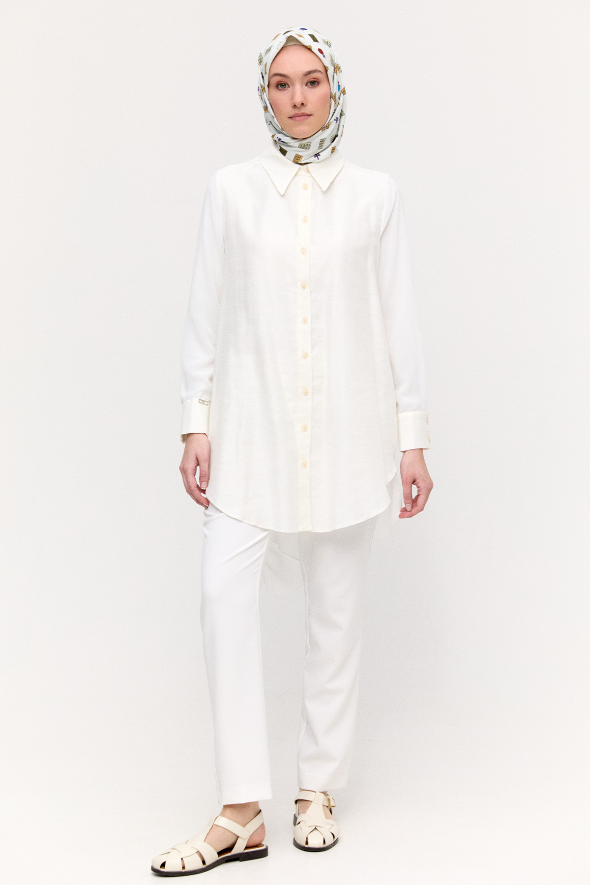 Şifon Detaylı Keten Tunik, Tesettür Giyim