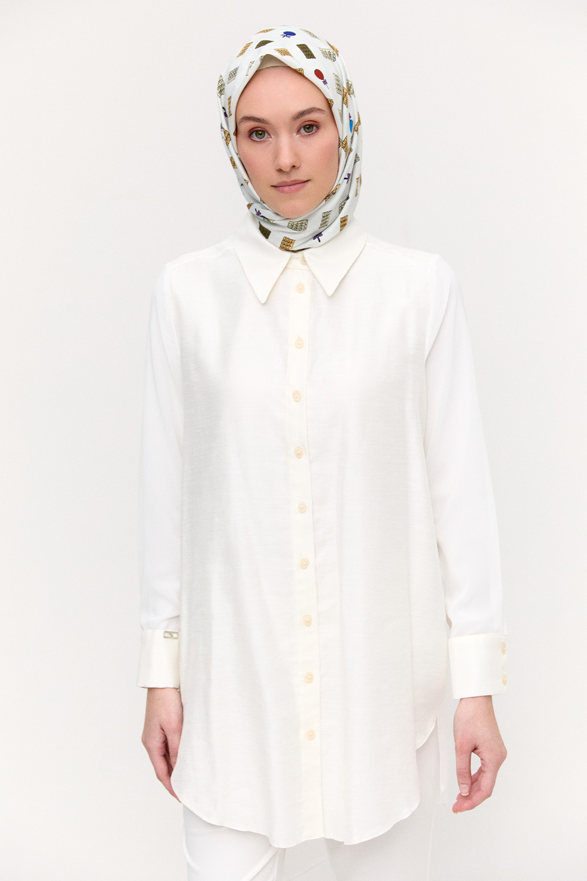 Şifon Detaylı Keten Tunik, Tesettür Giyim