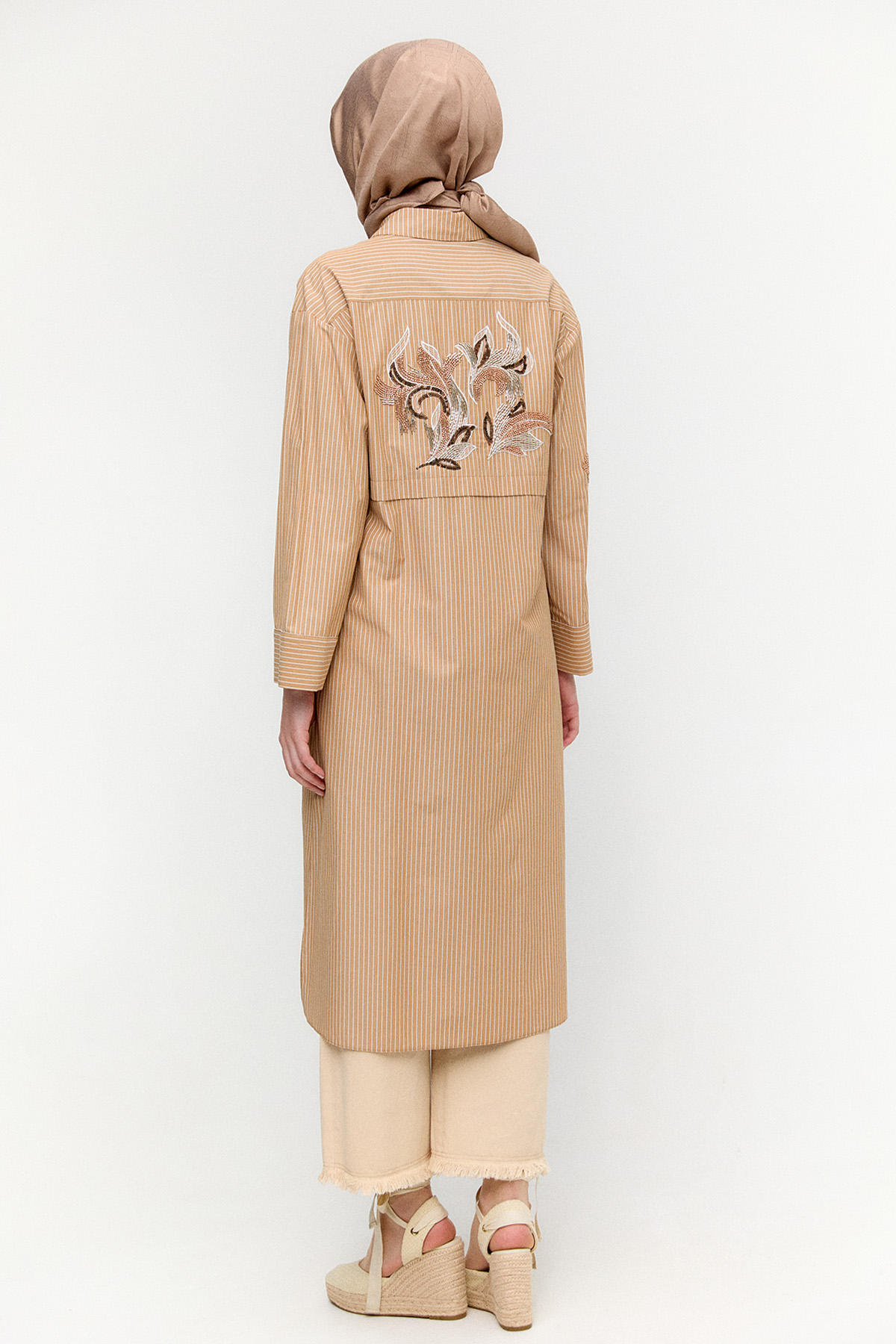 Boncuk Nakışlı Pamuklu Uzun Tunik, Tesettür Giyim