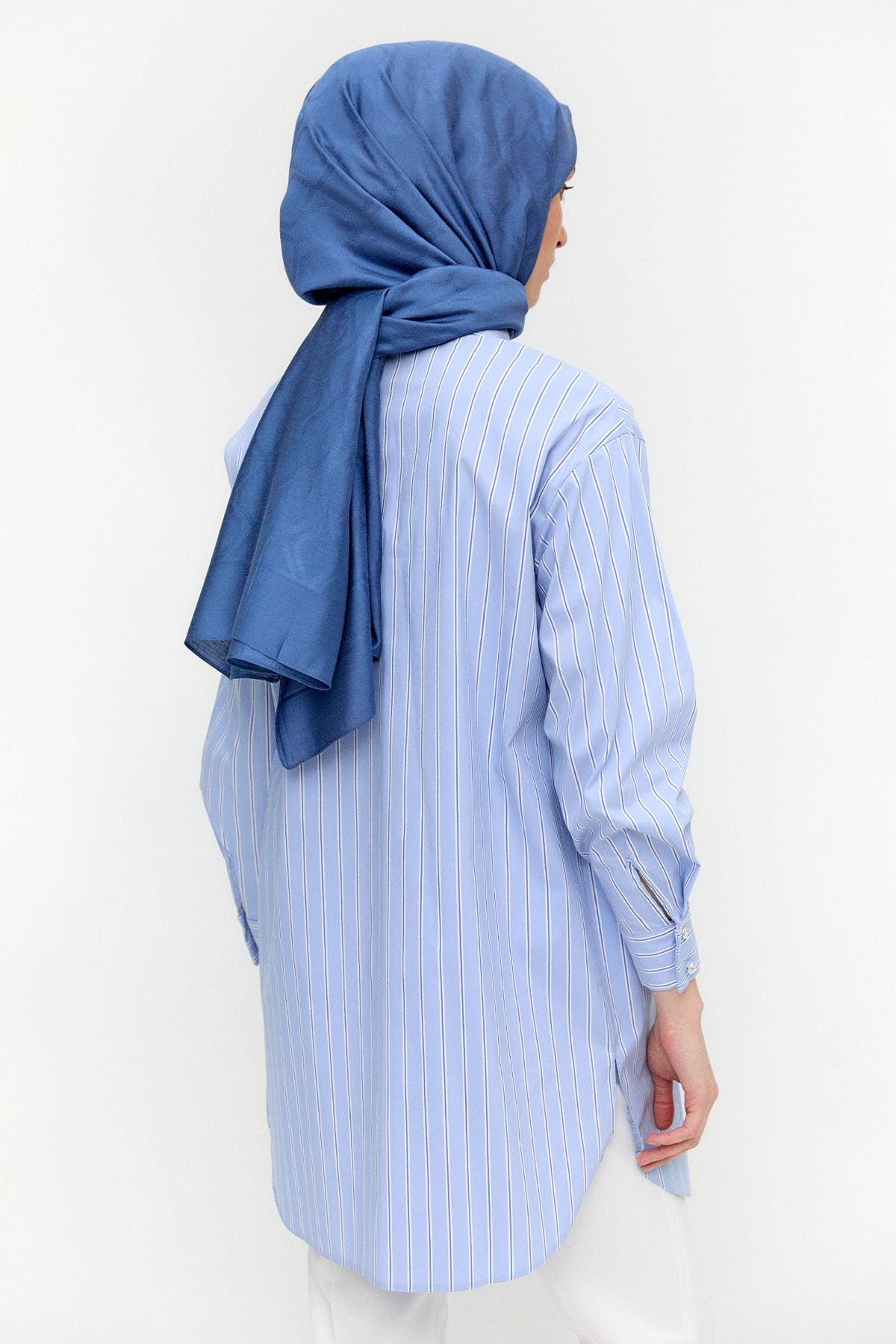 Çizgili İşlemeli Pamuk Tunik, Tesettür Giyim