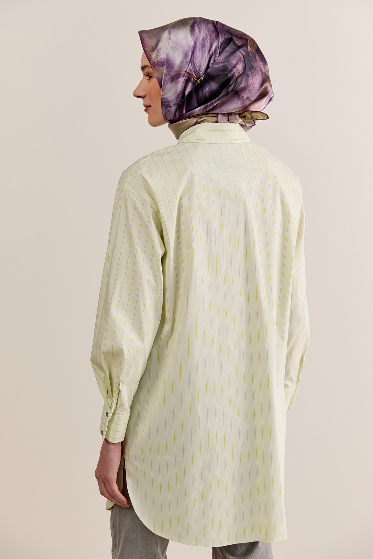 Çizgili İşlemeli Pamuk Tunik, Tesettür Giyim