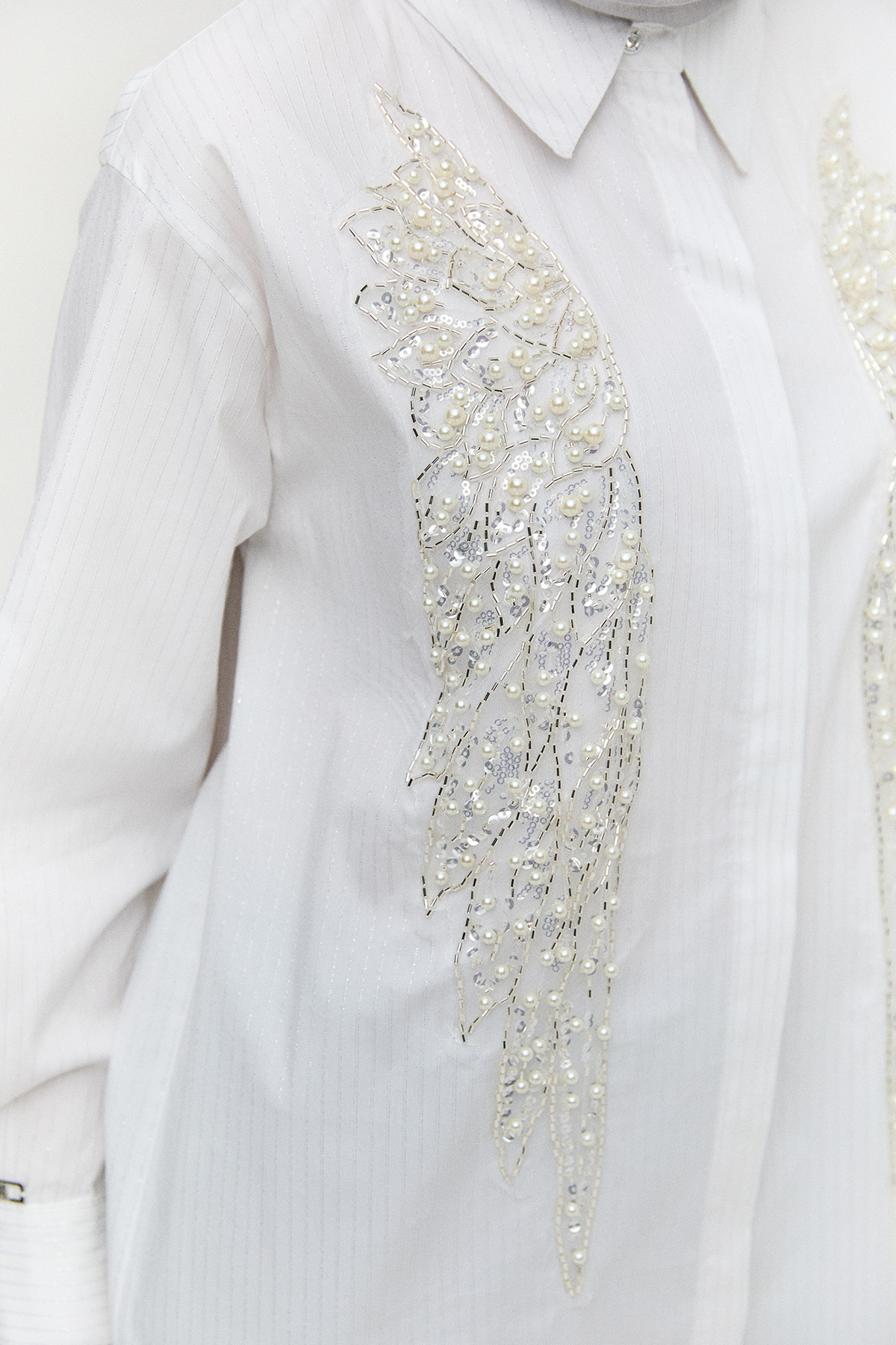 Çizgili İşlemeli Pamuk Tunik, Tesettür Giyim