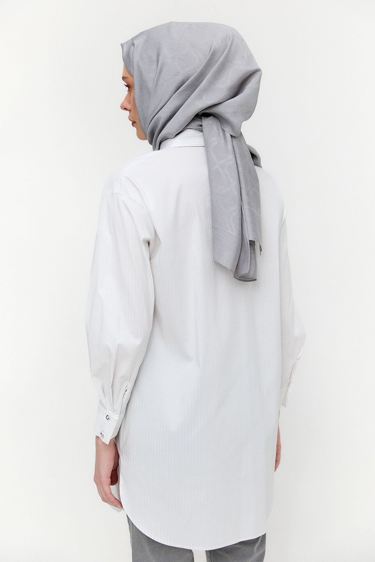 Çizgili İşlemeli Pamuk Tunik, Tesettür Giyim